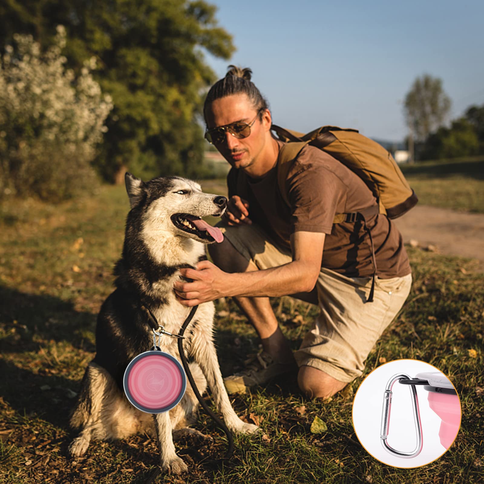 Slson Dog Bowls Pet Collapsible Bowl With Cover Lids,2 Pack Dog Travel Bowls Portable Foldable Cat Water Dish Bowl For Pets Walking Parking Camping (Fairy Pink And Sprout Green, Large)