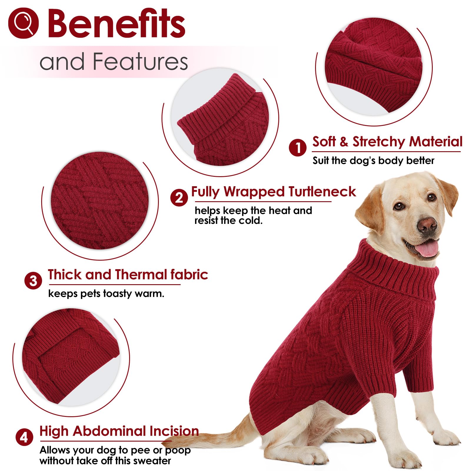 AOFITEE Dog Sweater, Warm Dog Sweaters for Large Dogs, Large Dog Christmas Sweater, Turtleneck Girl Dog Sweater, French Bulldog