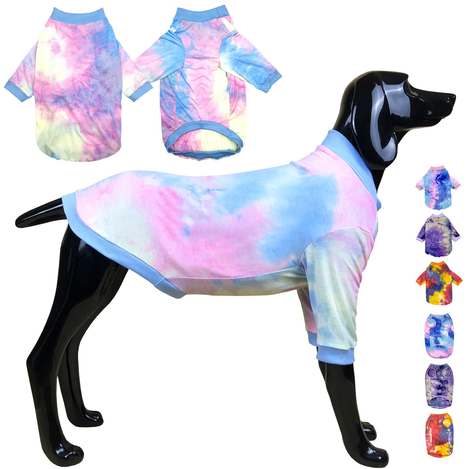 D.E.E Cotton Dog Shirts Large Tie Dye Dog Clothes Lightweight Girl Boy Big (Blue, 3X-Large)