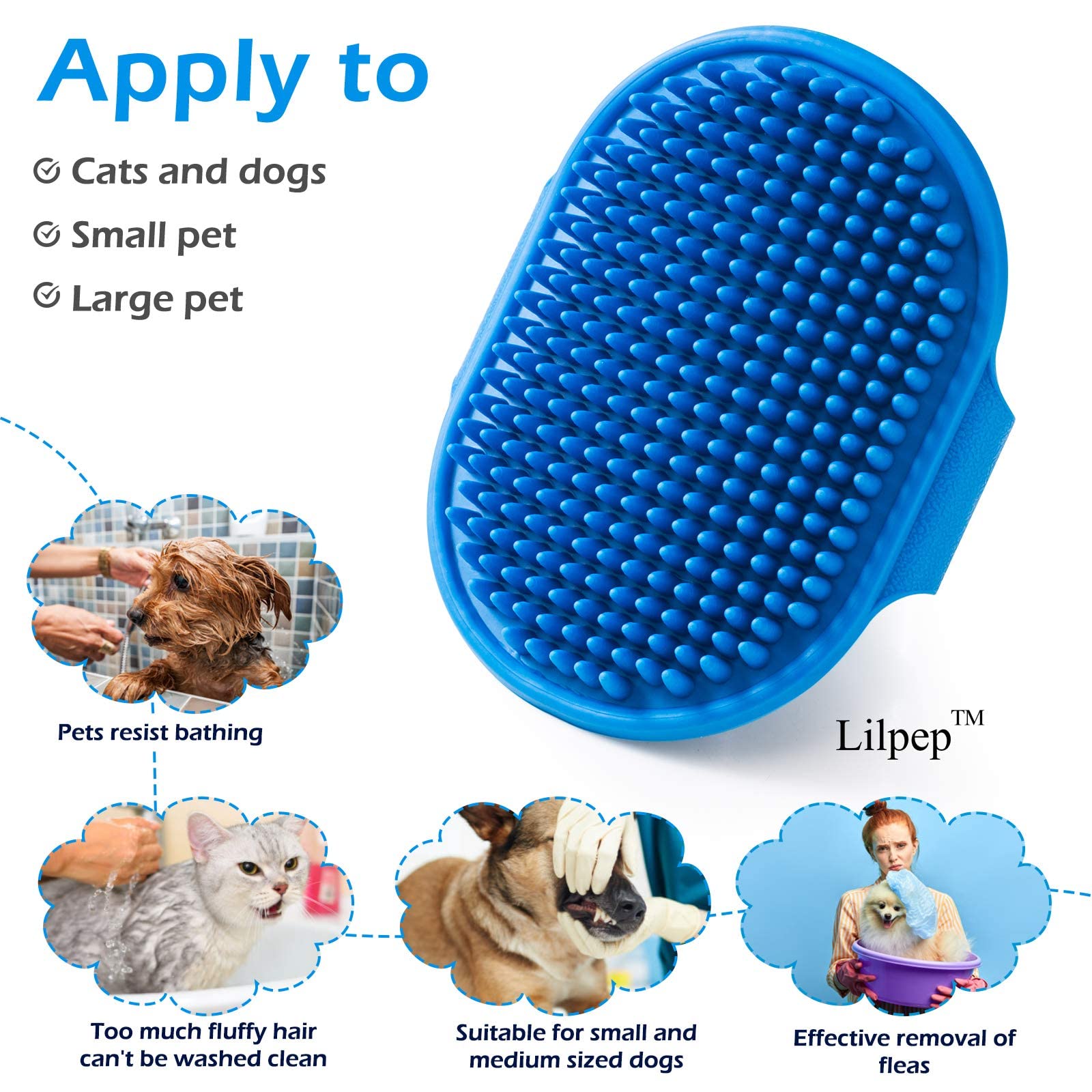 Lilpep Pet Shampoo Bath Brush Soothing Massage Rubber Comb With Adjustable Ring Handle For Long Short Haired Dogs And Cats Grooming, 2 Pcs