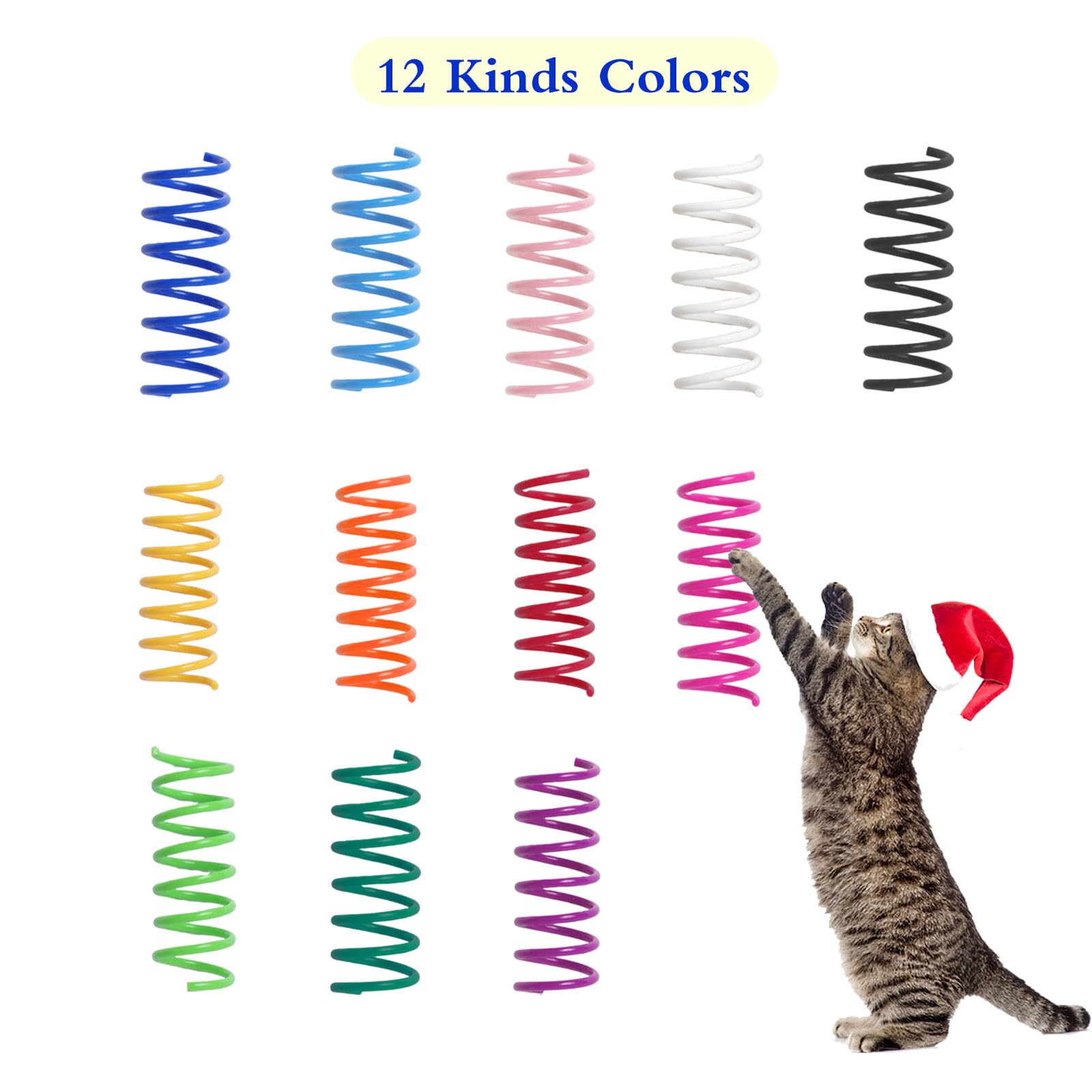 Kitys Fatch 12PCS 12Colors Cat Spring Toys for Indoor Cats, Interactive Coil Springs for Self Play, Durable Heavy Plastic Cat Sp