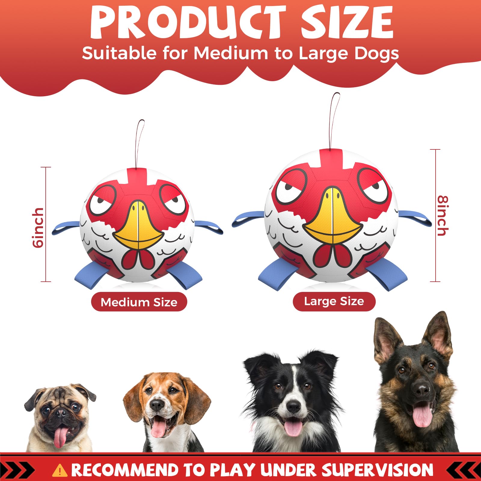 Qdan Dog Balls Toys, Outdoor Dog Toy For Small Medium Dog, Puppy Birthday Gifts, Dog Soccer Ball, 6 Inch, Chicken Dog Ball