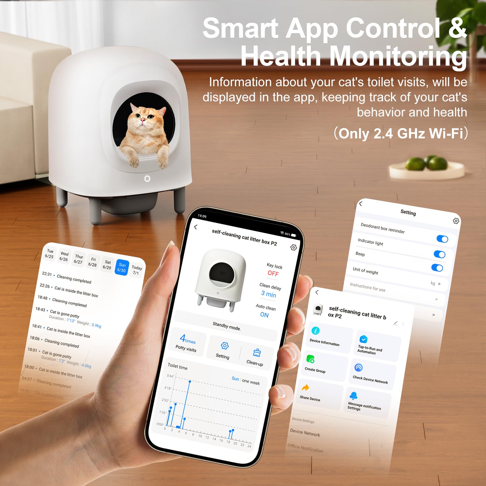 Sousia Self-Cleaning Cat Litter Box - 56L Extra Large Robot Automatic Cat Litter Box For Multi Cats With Safety Protection/Anti-