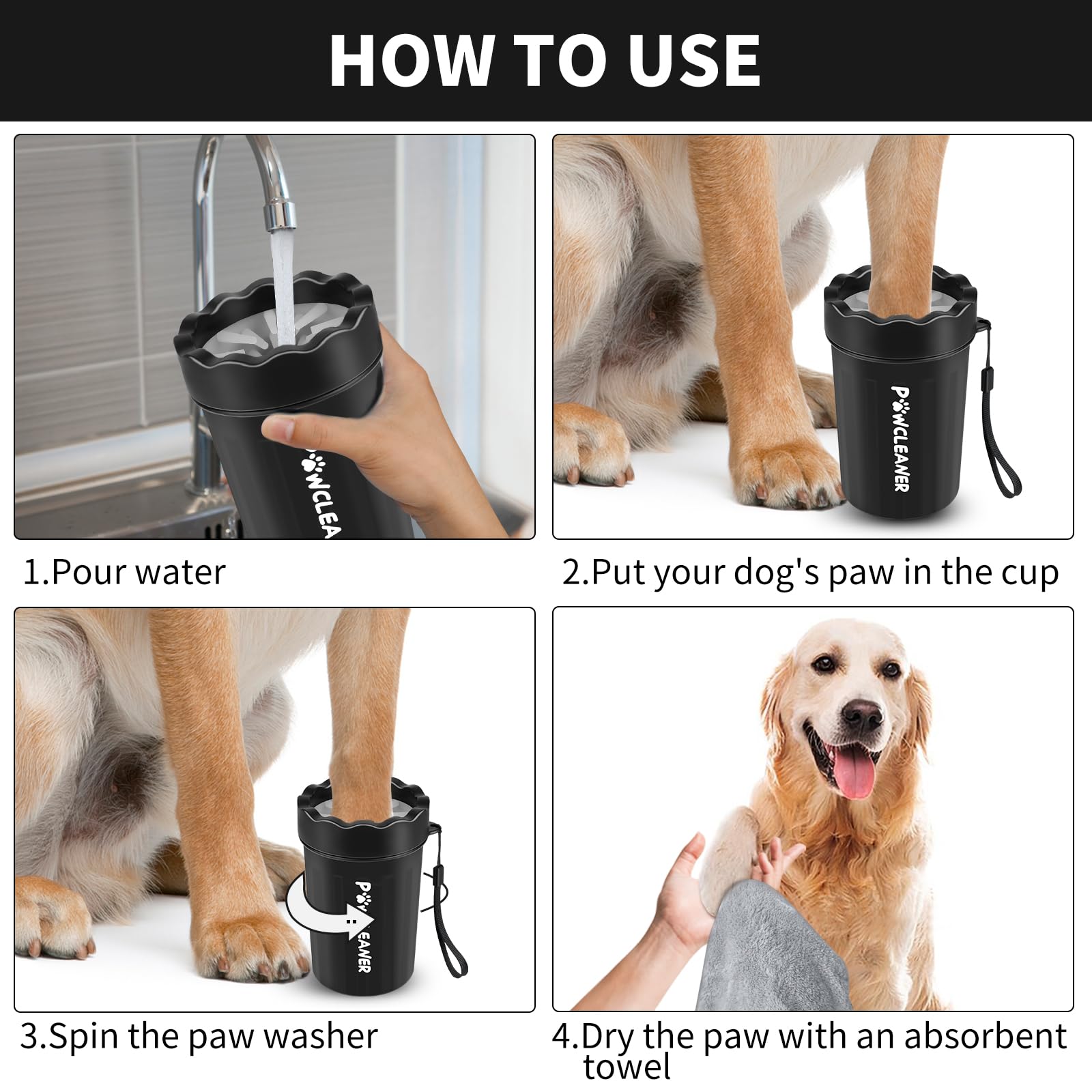 Dog Paw Cleaner For Dogs, (With 3Pcs Absorbent Towels & Adjustable Bath Brush) Dog Paw Washer, Pet Foot Cleaner (Black, Medium)