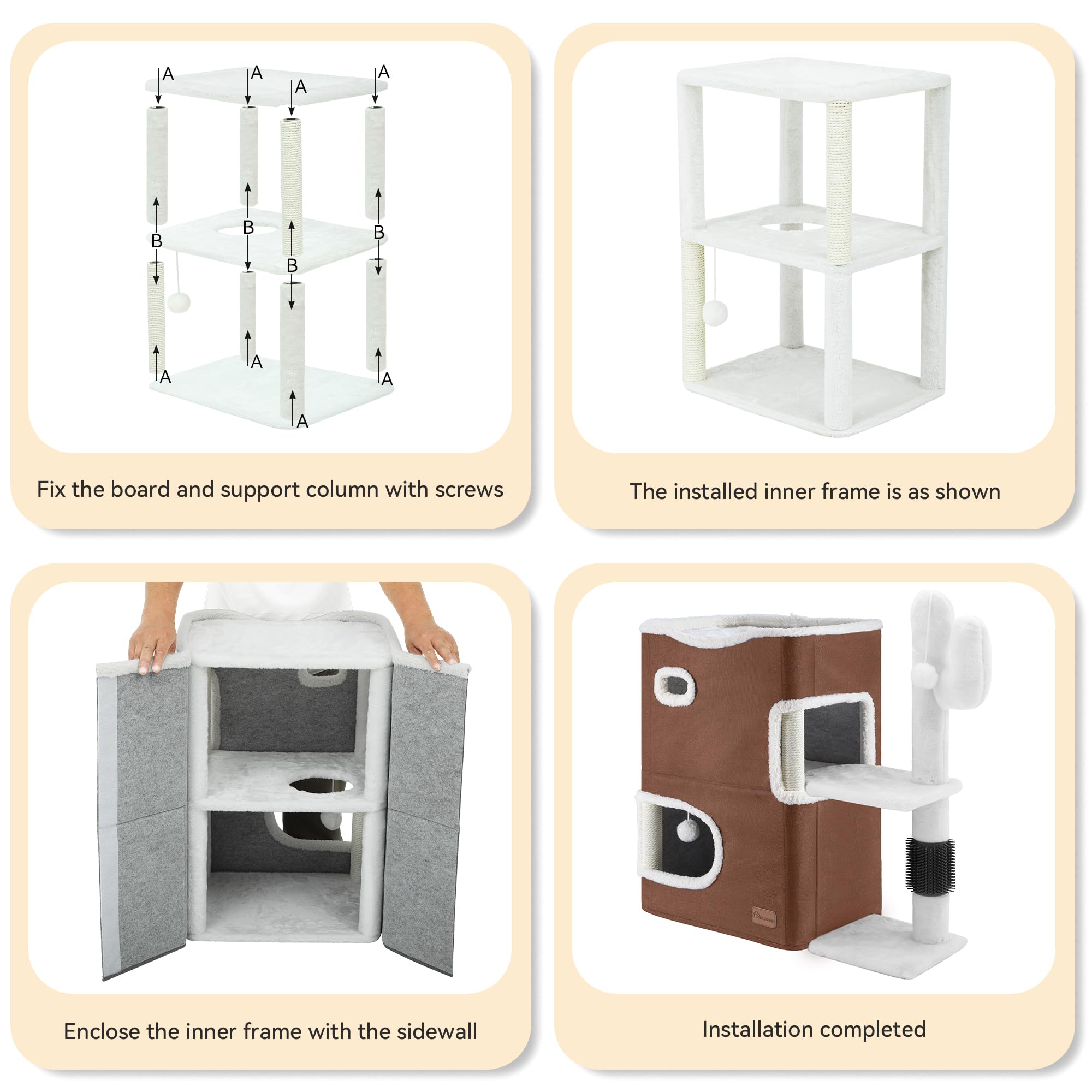 YIATHOME 2-Tier Cat House, Cat Beds for Indoor Cats, Small Cat Condo with Highway Cave, Scratch & Itching Post, Clmibing Stand,