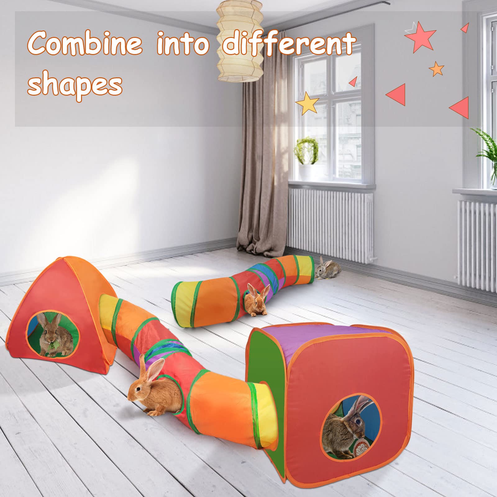 Yuepet Rabbit Tunnel And Cube Collapsible Tent Bunny Interactive Crinkle Tunnel Toys Small Animal Hideout With Play Ball For Dwa