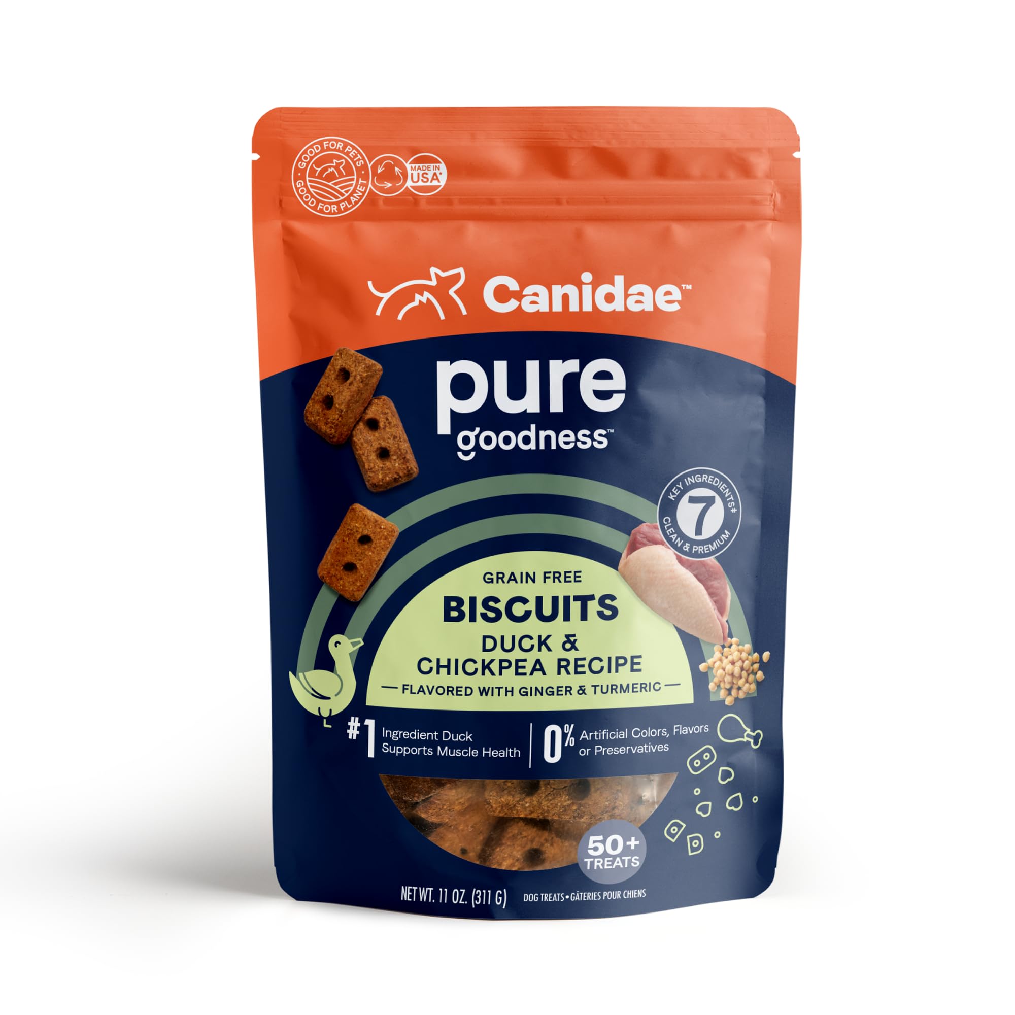 Canidae Pure Dog Treat Biscuits with Duck & Chickpeas, 11 oz, Grain Free