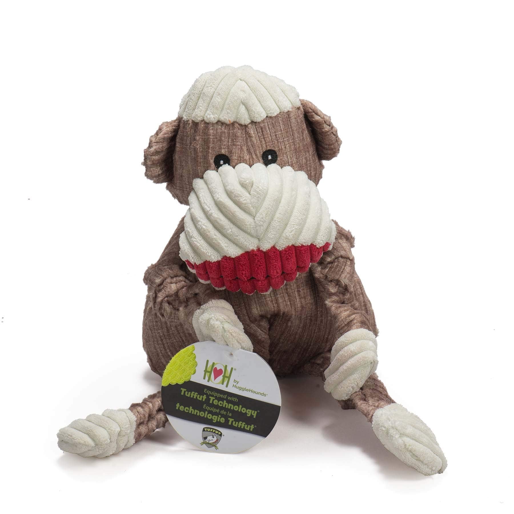HuggleHounds Knotties Plush Dog Toy for Large Dogs - Durable Corduroy, Squeaky Sock Monkey, Model 10523