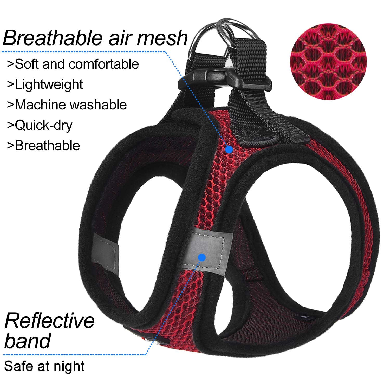 matilor Dog Harness Step-in Breathable Puppy Cat Dog Vest Harnesses for Small Medium Dogs Red