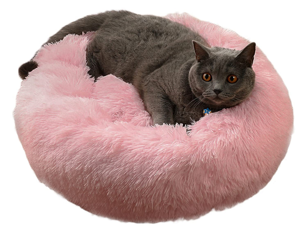 Binetgo Dog Bed Calming Cat And Dog Beds, 20 Inches Pink Cat Bed, Black/Pink/Beige Puppy Bed,Original Calming Donut Cat And Dog 