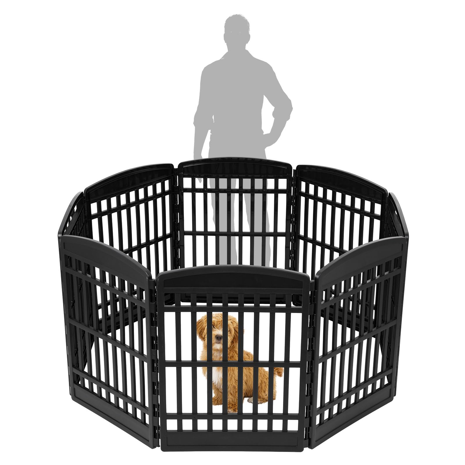 Iris Usa 34' 8-Panel Dog Playpen, 63 X 63 X 35, Puppy Fence, Puppy Playpen, Dog Play Pen Indoors, Pet Fence, Medium Pets, Black