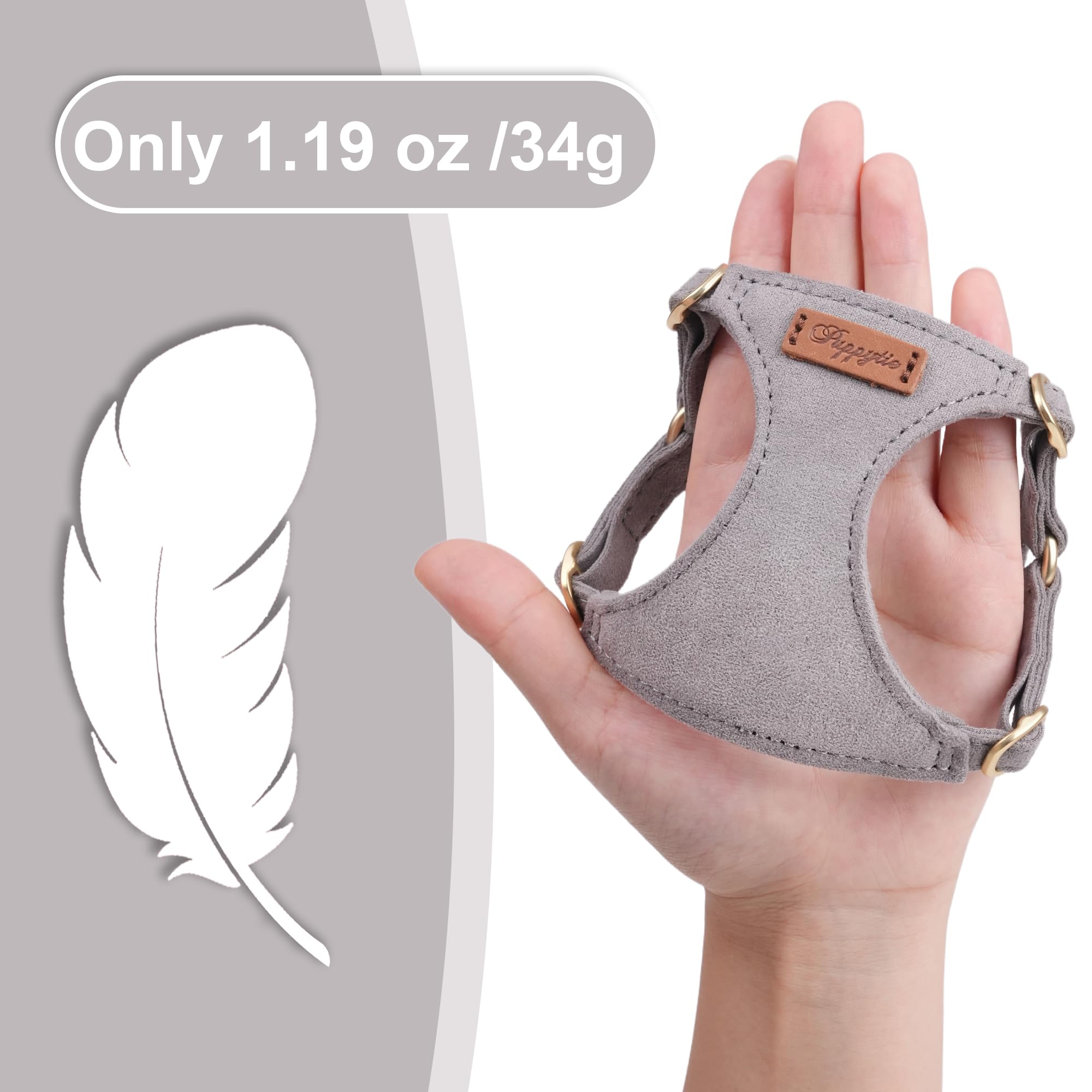 Puppytie No Pull Xxs Puppy Harness With Multifunction Dog Leash,Soft Adjustable No Choke Escape Proof Pet Harness Vest,Silver Gr