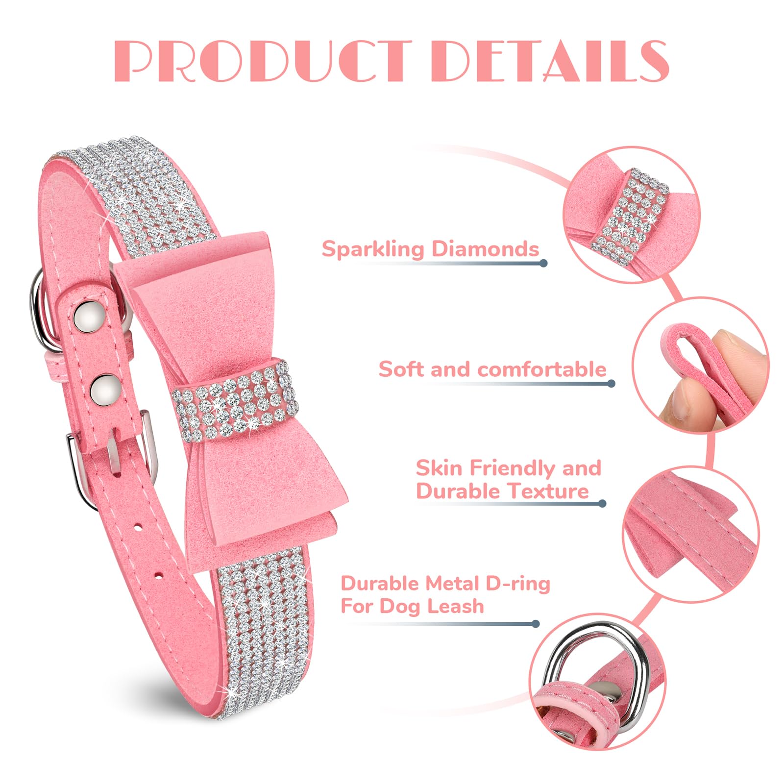 Crystal Dog Collar With Bow Tie,Soft Puppy Bling Collar For Extra Small,Small,Medium Dogs(Pink,2Xs)