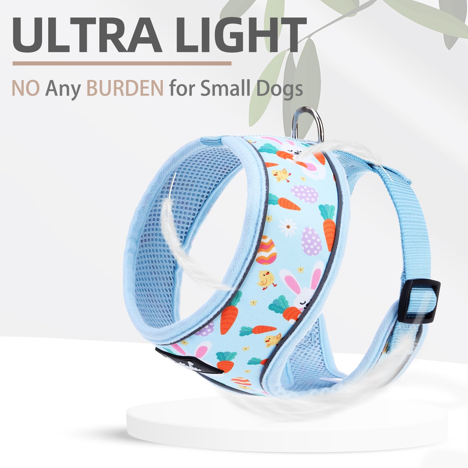 Pupteck Soft Mesh Dog Harness And Leash Set Pet Puppy Cat Comfort Padded Vest No Pull Harnesses, Blue&Brown, M