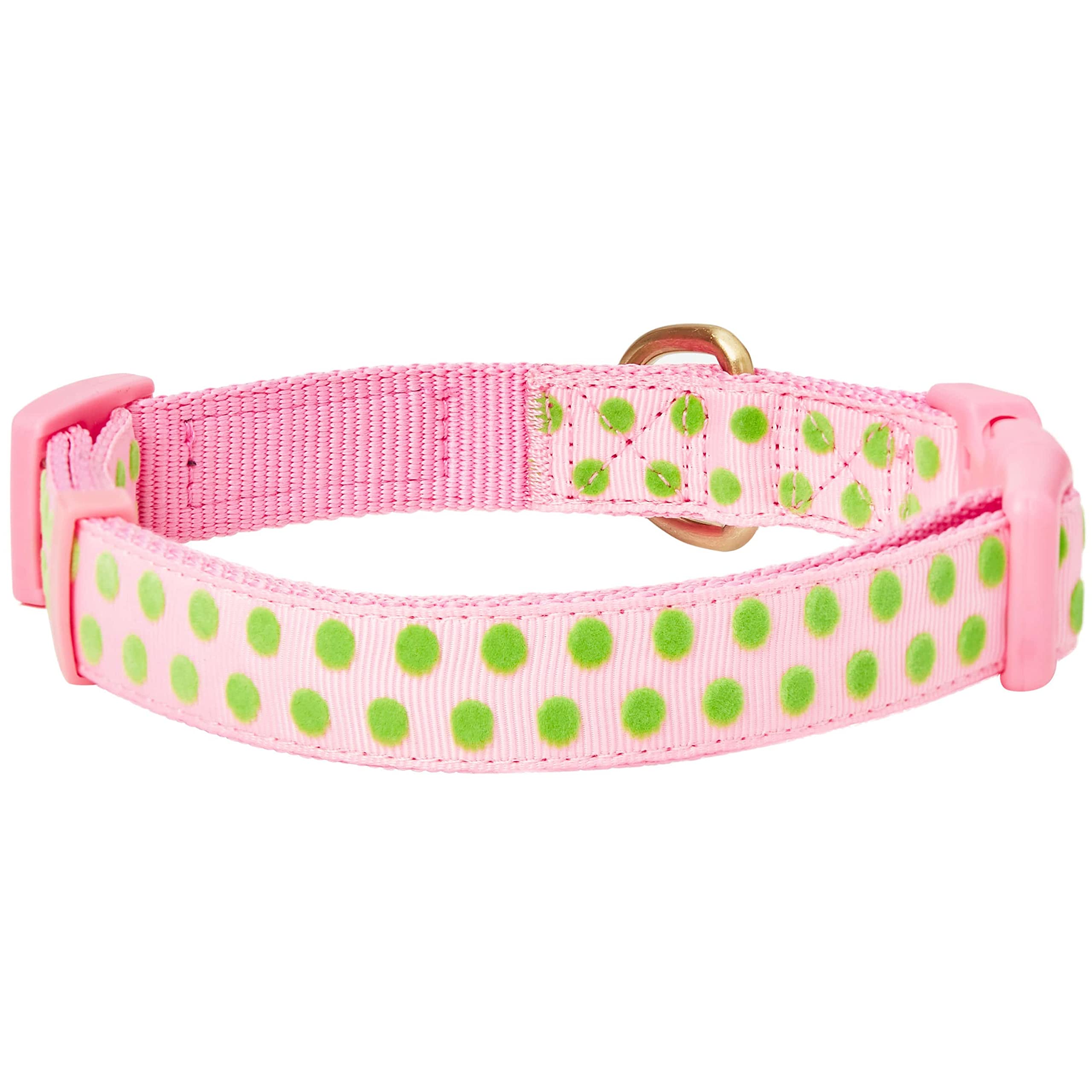 Blueberry Pet 4 Patterns Adjustable Flocking Dog Collar With Artificial Silk Flower - Polka Dot In Baby Pink, Small, Neck 12''-1