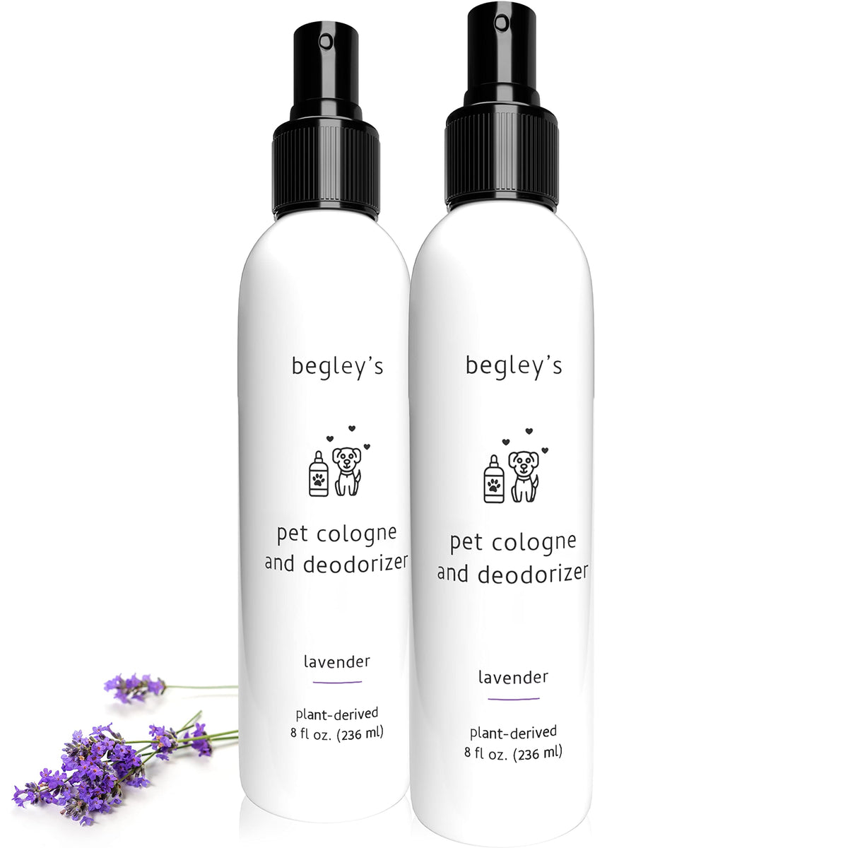 Begley’S Natural Pet Cologne And Deodorizer - Premium Essential Oil Scented Dog Body Spray And Cat Perfume - Dog Grooming Spray And Pet Odor Eliminator - Cat Cologne Mist, Dog Cologne Spray Long Lasting - 8 Oz, Lavender, 2 Pack