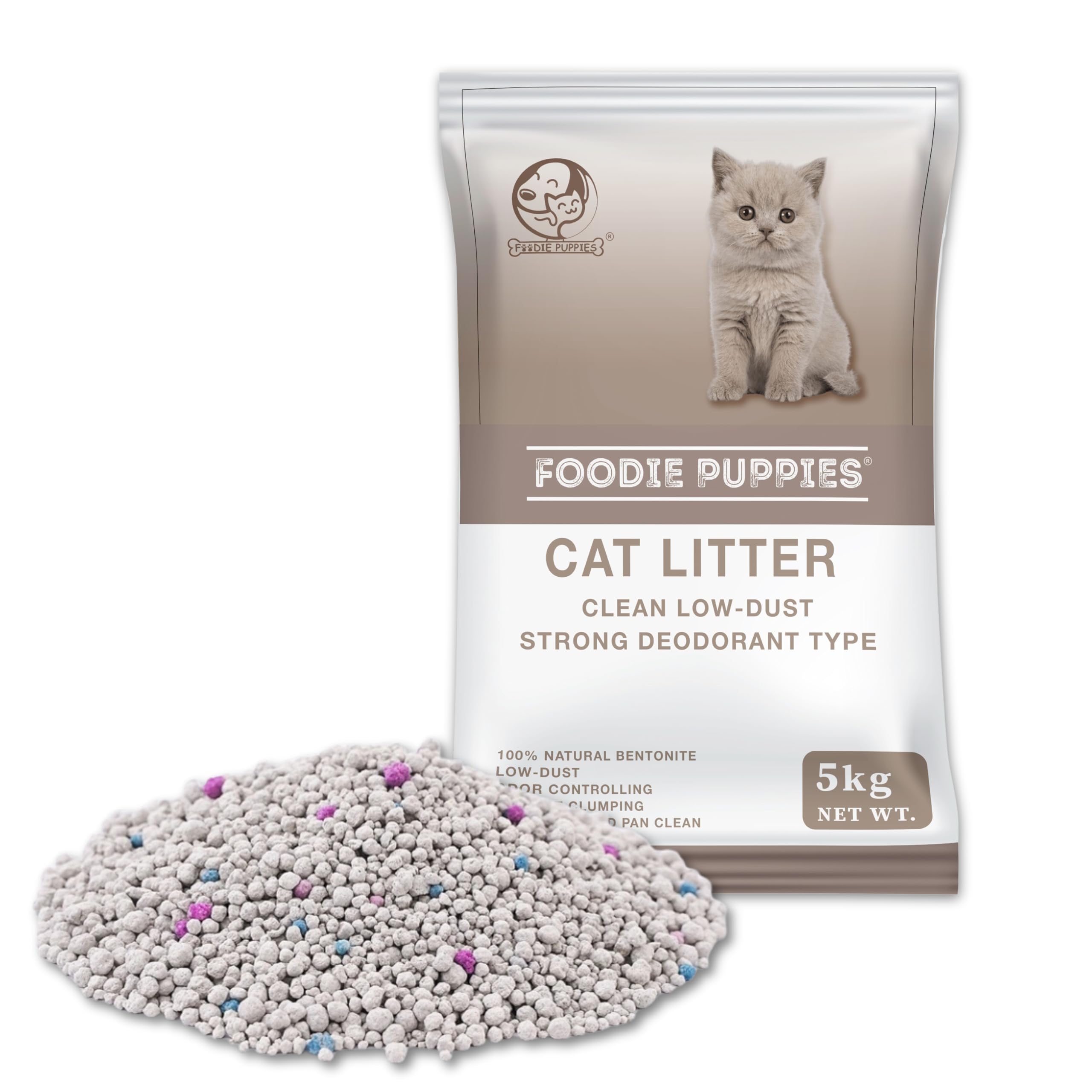 Foodie Puppies Natural Bentonite Cat Litter Sand - 5Kg With Lavender Fragrance For Cats And Kittens | Clean Low-Dust Strong Deod