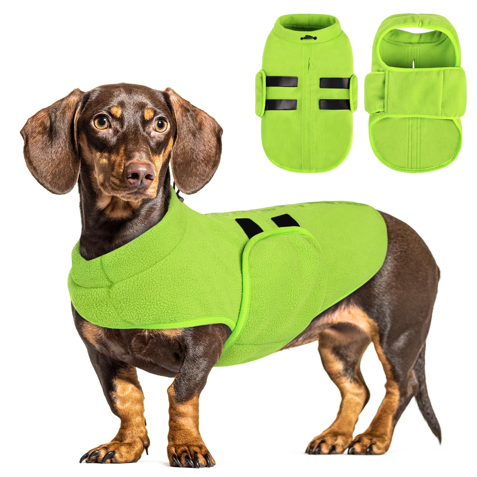 Queenmore Small Dog Sweaters, Soft Fleece Vest Pullover Dog Jacket With Leash Hole, Warm Winter Dog Clothes Cold Weather Doggy Dachshund Sweater For Small Dogs Cats Boy Or Girl (Green, Xs)