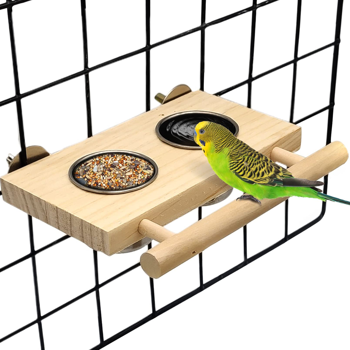 Tfwadmx Bird Food Stainless Steel Cups Wooden Perch Stand Hanging Feeder Bowls Feeding And Watering Supplies For Parakeets Conur