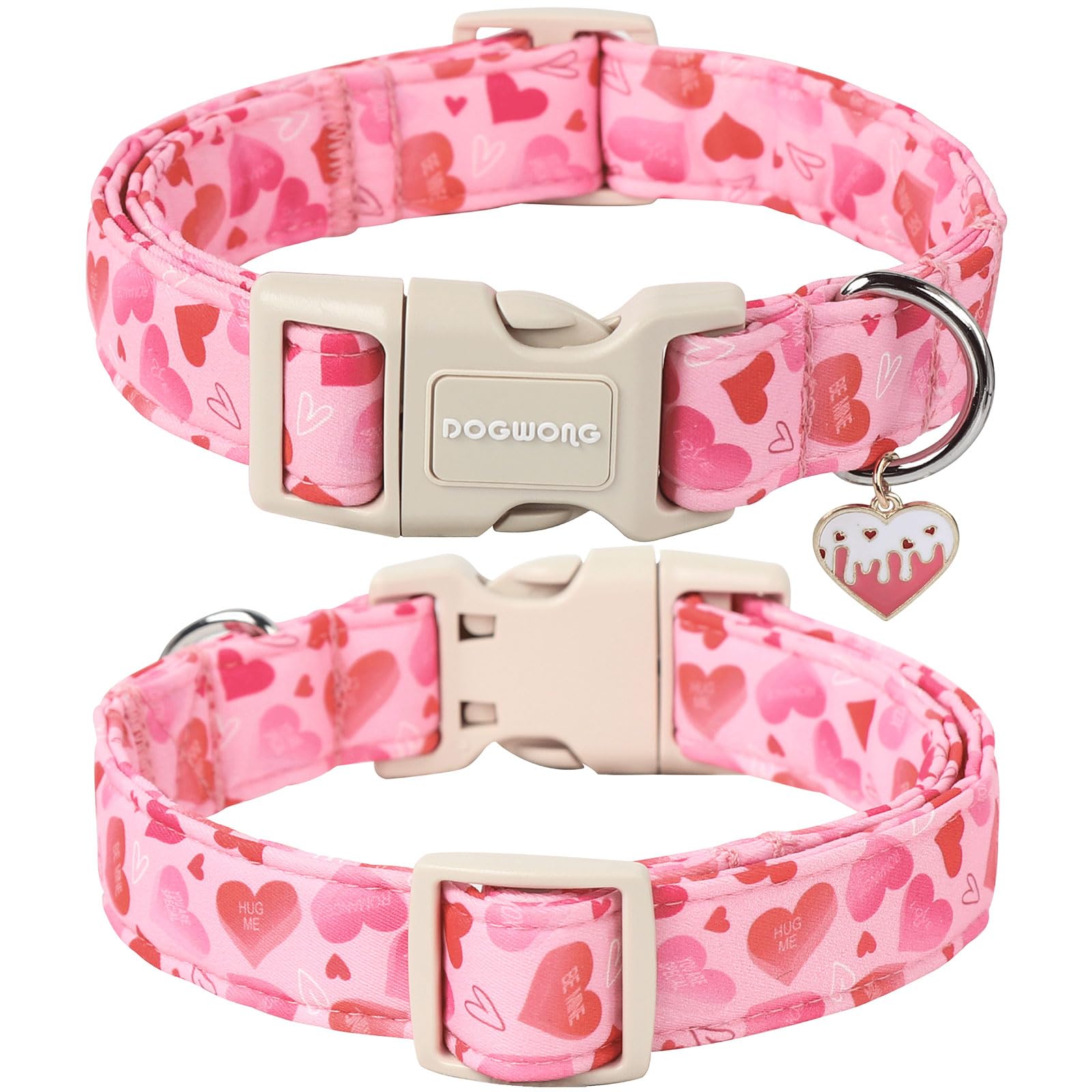 Dogwong Valentine'S Dog Collar, Cute Heart Dog Collars, Adjustable Valentine Pink Heart Pet Collars Design Dog Collar With Quick