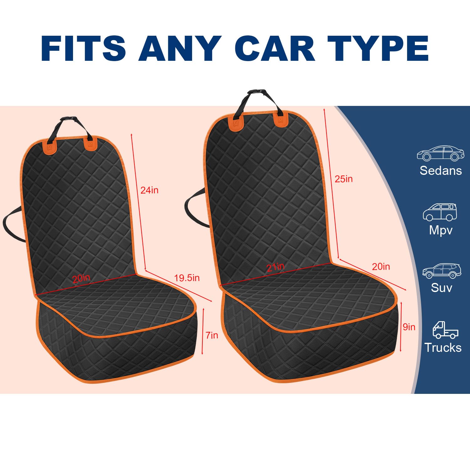 Horjones Dog Car Seat Cover,Waterproof And Nonslip Front Seat Dog Cover,Car Seat Protector For Cars,Trucks,Suvs And Jeep(L-Orang