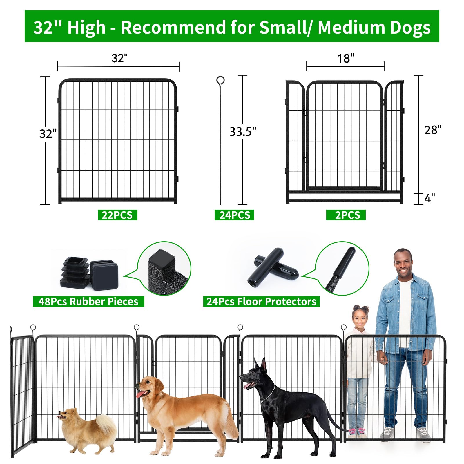 Kfvigoho Dog Playpen Outdoor Extra Wide 24 Panels Heavy Duty Dog Fence 32'' Height Anti-Rust With Doors Portable For Rv Camping