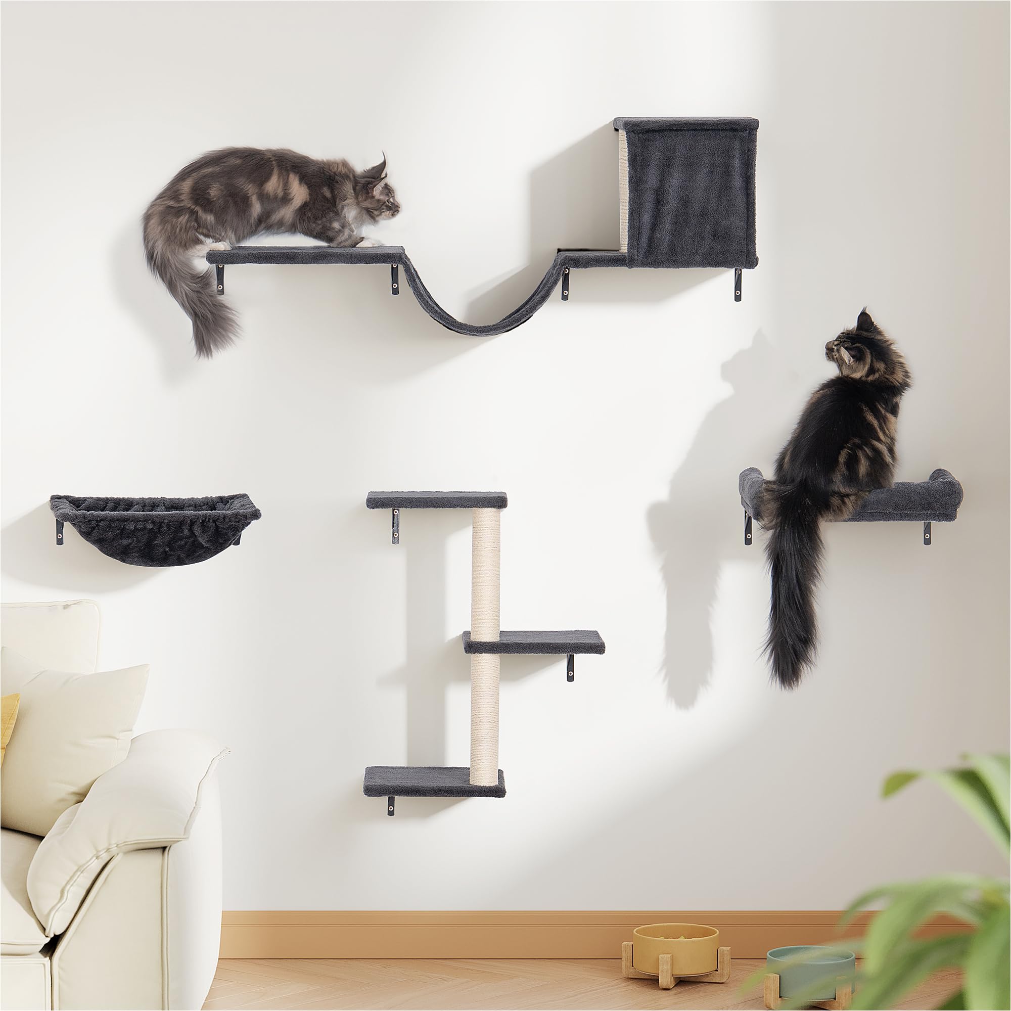 Aechonow Wall Mount Cat Shelves with Big Hammock for Large Adults, 5-in-1 Wall Cat Furniture Set with Sisal Scratch Tree for Ind