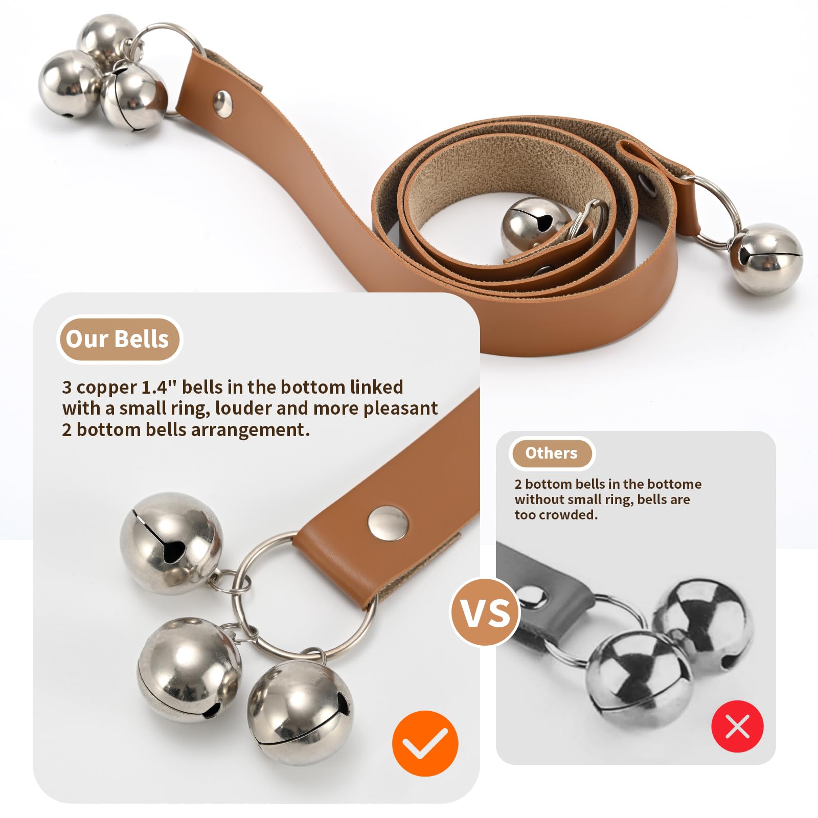 Luckyiren Brown Leather Hanging Door Bells For Dogs To Ring To Go Potty Training Doorbells Tools To Go Outside Dog Accessories U