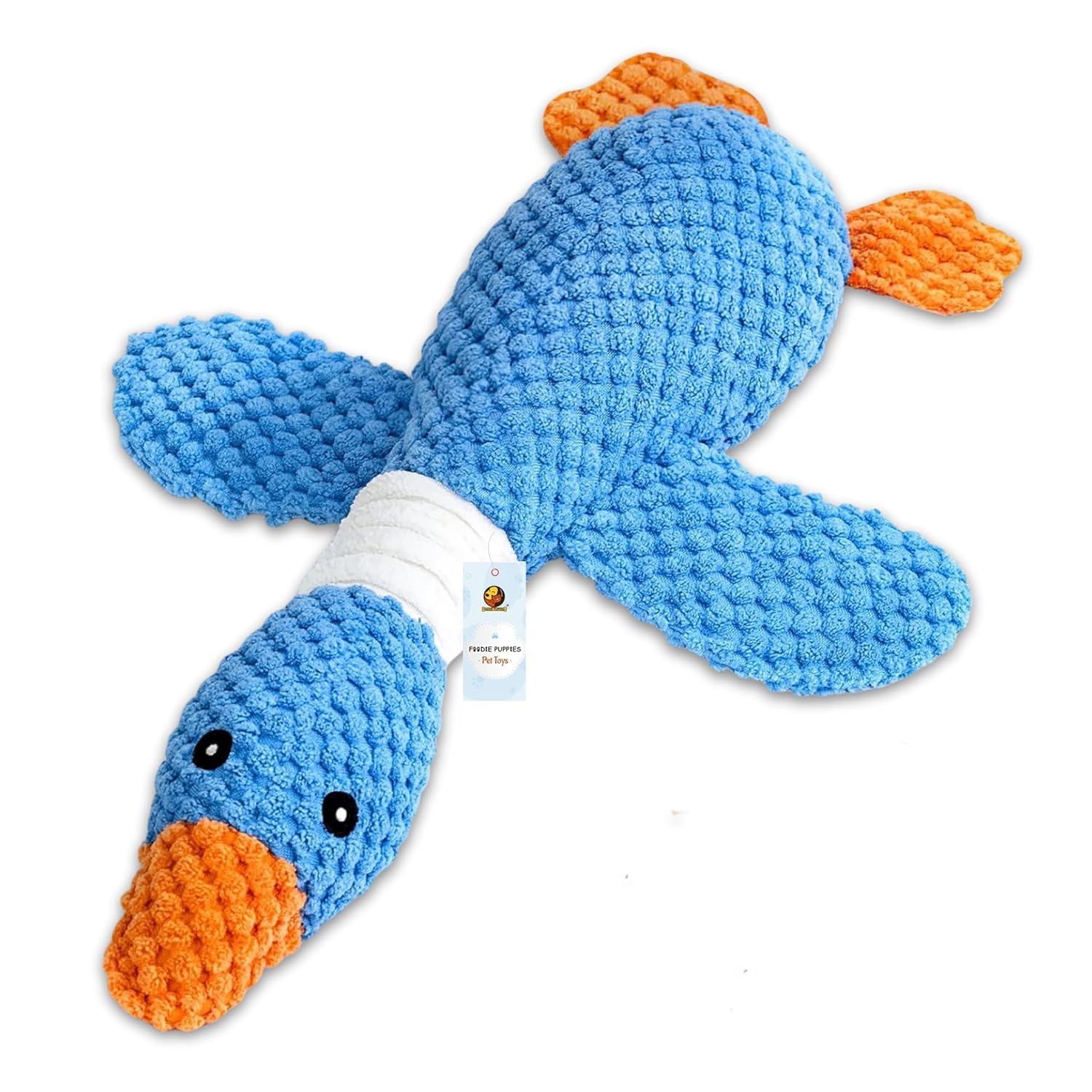 Foodie Puppies Interactive Dog Squeaky Plush Toy  (Blue Swan) | Durable Crinkle Papered, Cotton Stuffed Chew Toy for Teething, 