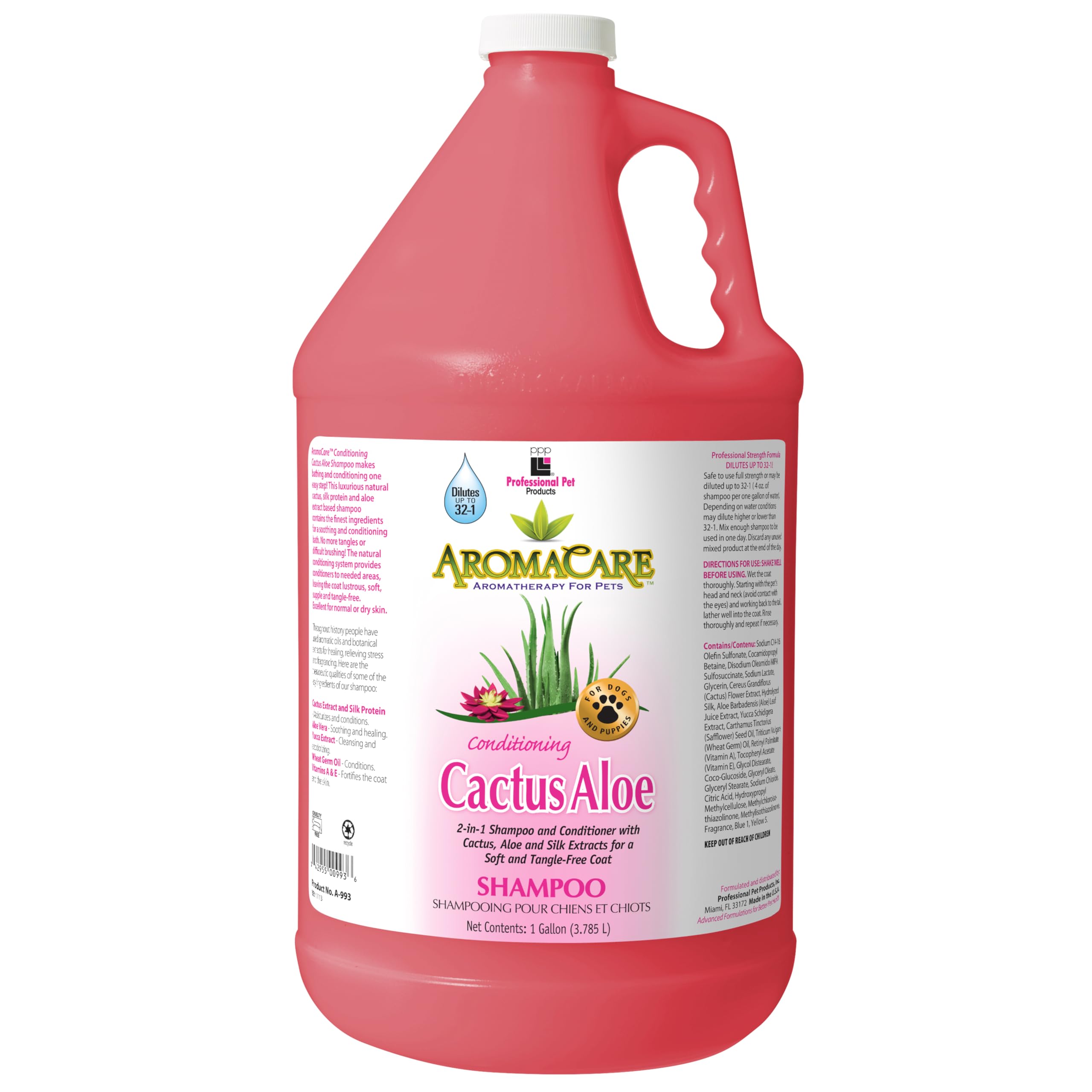 Ppp Aromacare Conditioning Cactus Shampoo For Dogs - Luxurious Aloe Soothes And Nourishes Skin, Fur & Coat - No More Dry, Tangled Fur - 1 Gallon