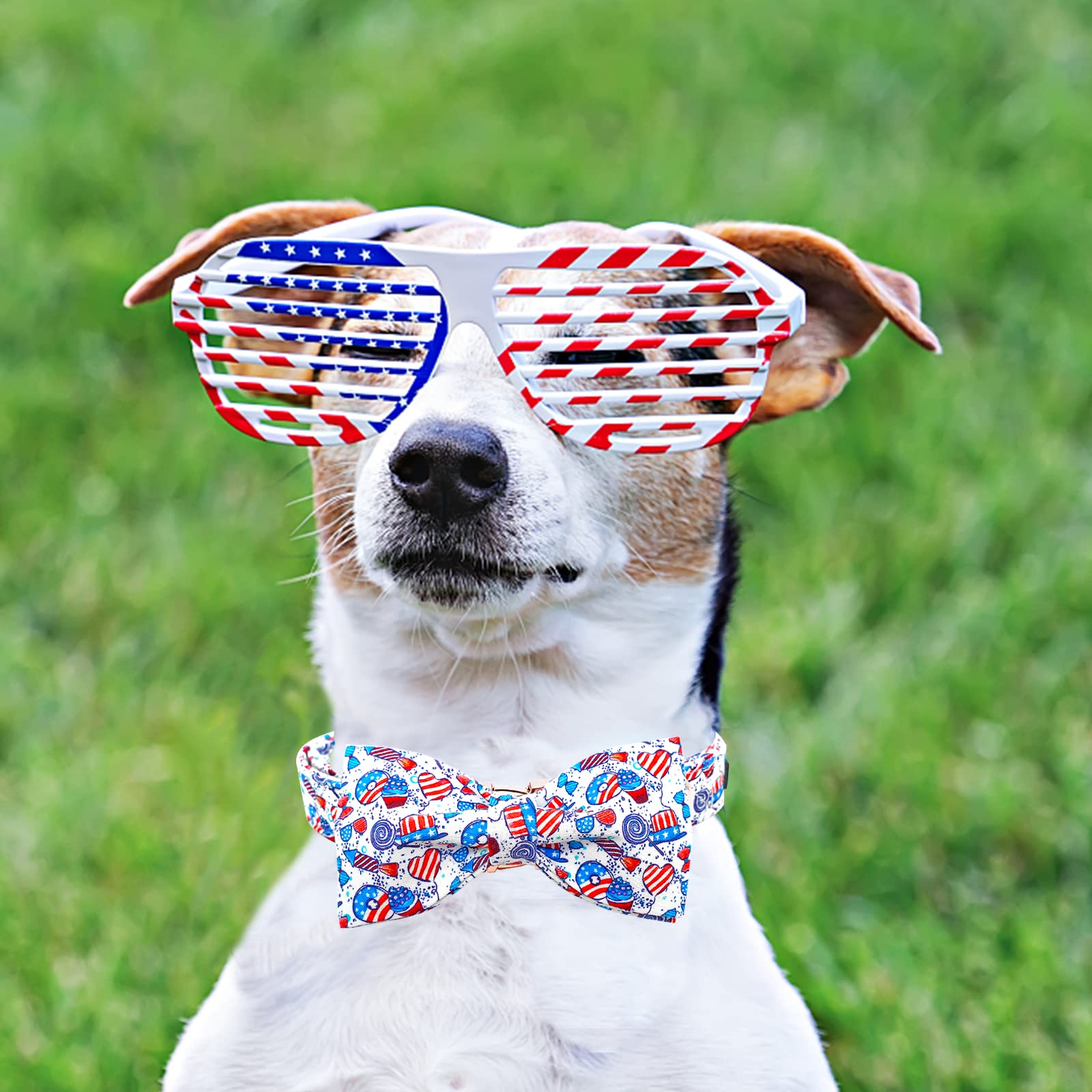 Lionheart Glory American Flag Dog Collar, 4 Of July Dog Bow Collar Heavy Duty Adjustable Patriotic Dog Collar With Bowtie For Me