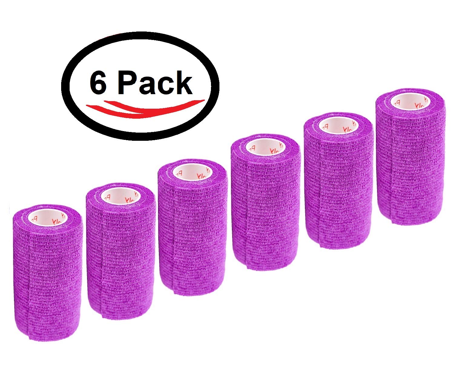 4 Inch Vet Wrap Tape Bulk (Purple) (Pack Of 6) Self Adhesive Adherent Adhering Flex Bandage Grip Roll For Dog Cat Pet Horse