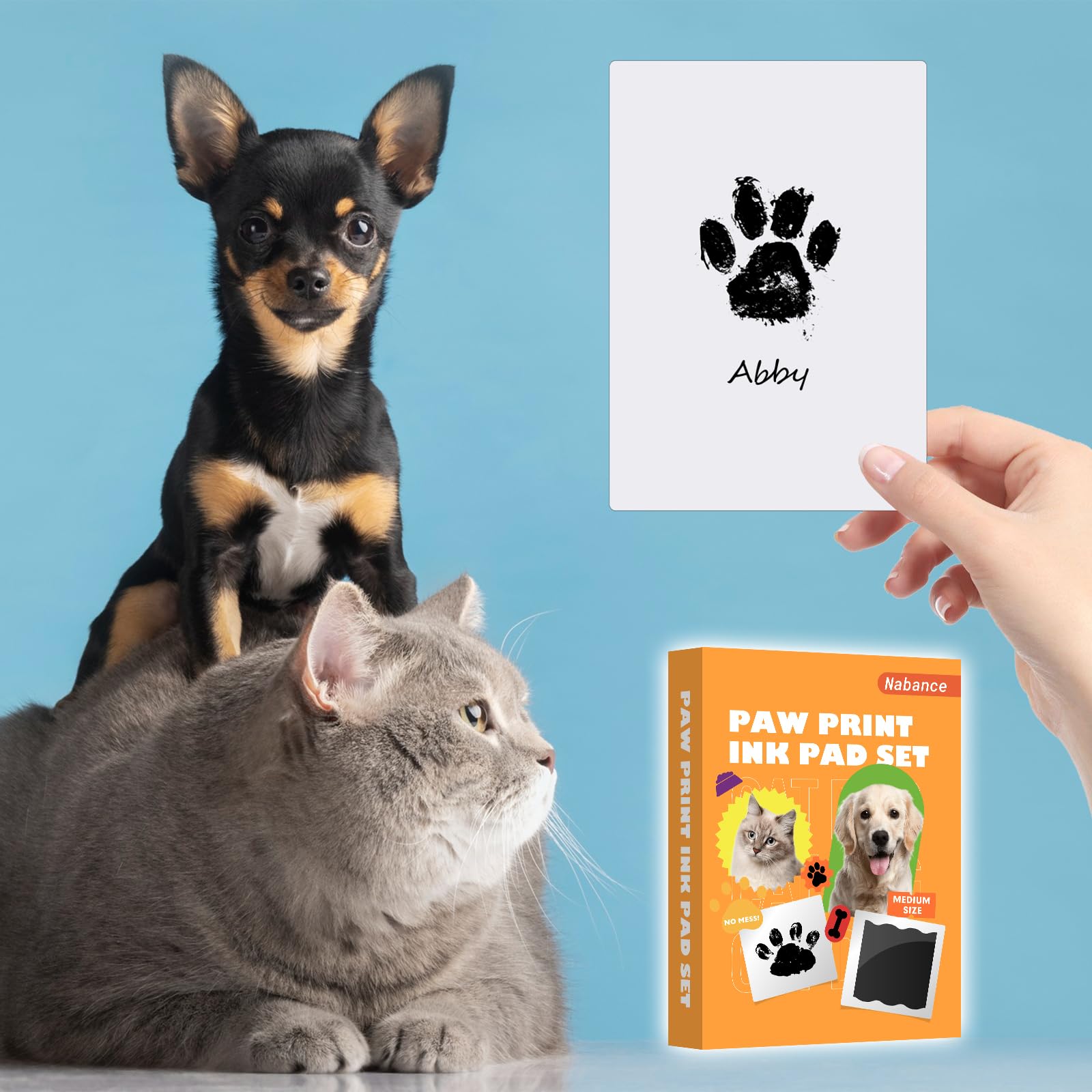 Nabance Paw Print Kit - 8 Inkless Print Pads & 16 Imprint Cards for Dogs & Cats - Black, Perfect for Small & Medium Pets