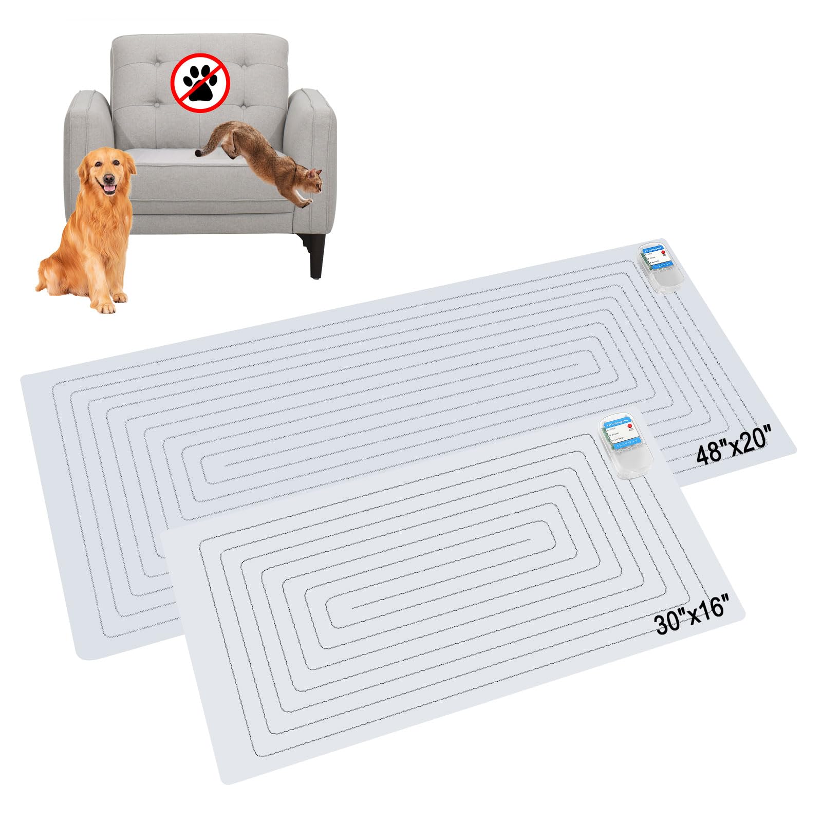 SEERWAY Scat Mat for Dogs and Cats, 2-Pieces Pet Training Mat with 3 Modes | Indoor Electric Shock Pad Keeps Pets Off Couch, Sof