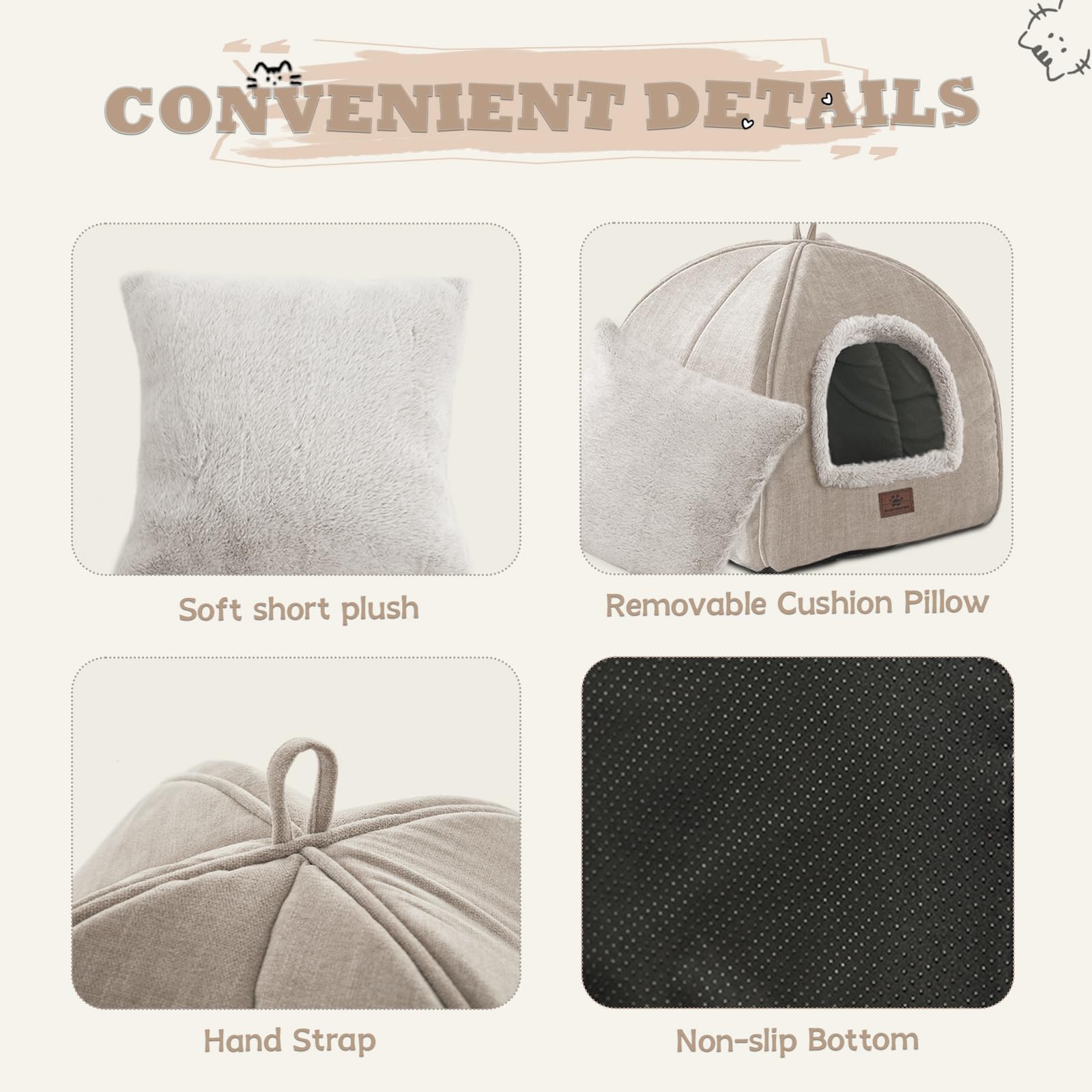 Cat Bed For Indoor Cats - Cat House Cats Tent With Removable Washable Cushioned Pillow, Soft And Self Kitten Beds,For Small And