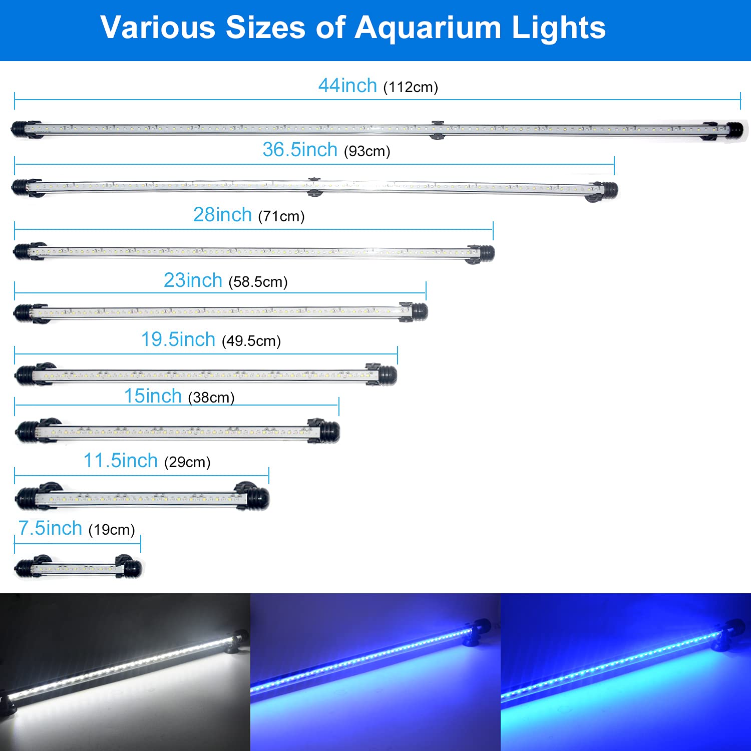 Varmhus Submersible Led Aquarium Light,Fish Tank Light With Timer Auto On/Off Dimming Function,3 Light Modes Dimmable White-Blue,10 Brightness Levels Optional&3 Levels Of Timed Loop Function 7.5''