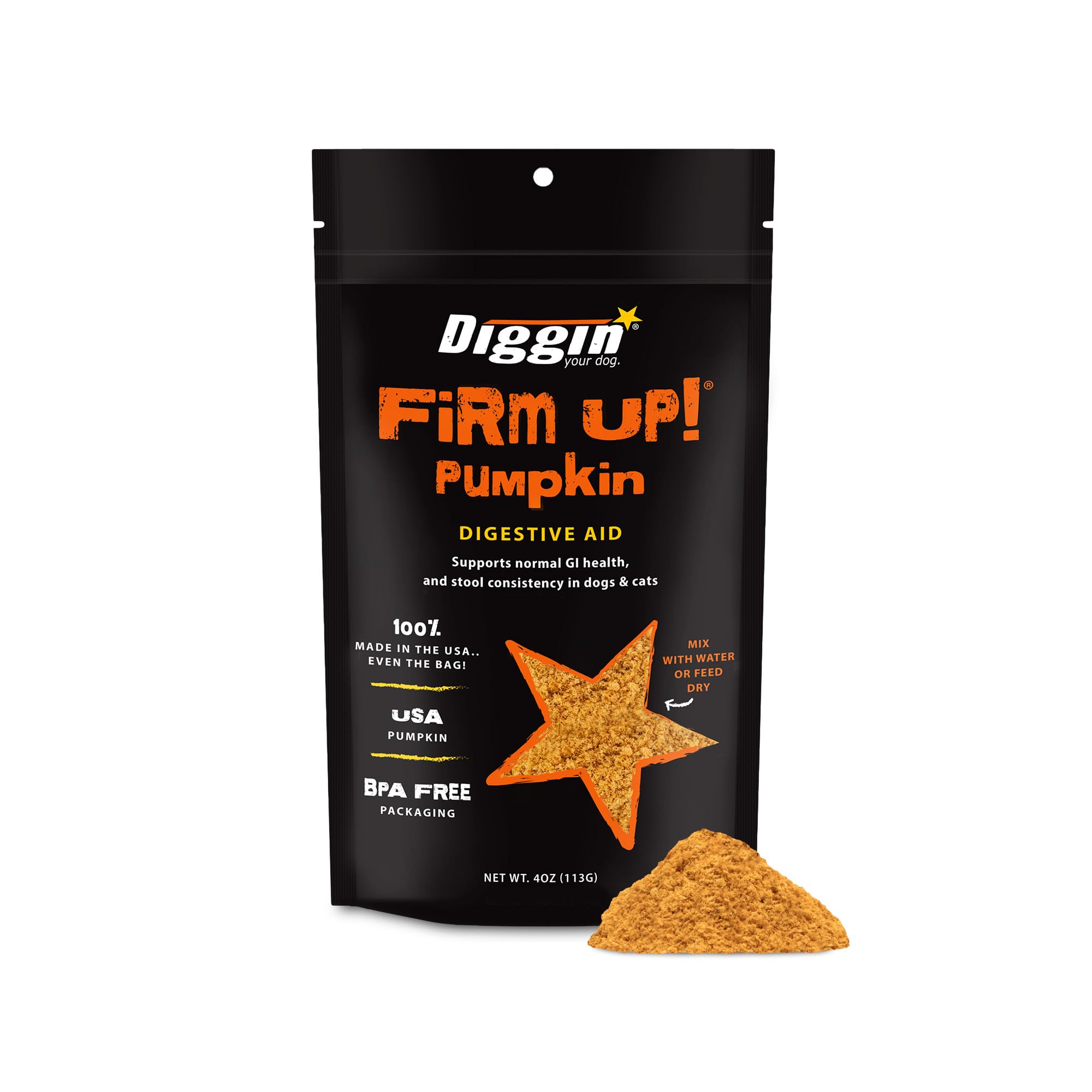 Diggin Your Dog - Firm Up Pumpkin for Dogs & Cats - Fiber Supplement with Pumpkin & Apple Fiber for Cat & Dog Digestive Support