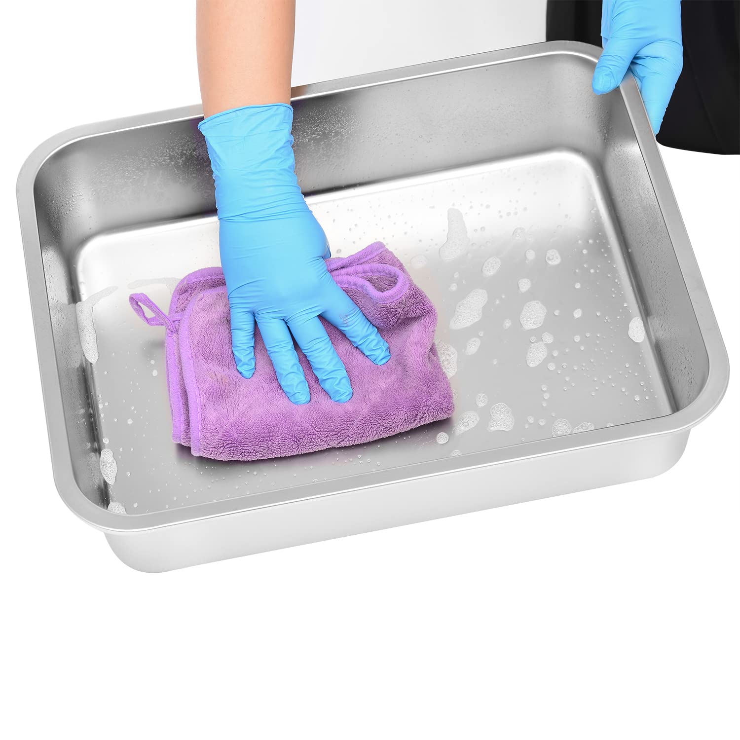 Kichwit Stainless Steel Litter Box For Cat, Non Stick Smooth Surface (17.5' L X 13.5' W X 6' H)