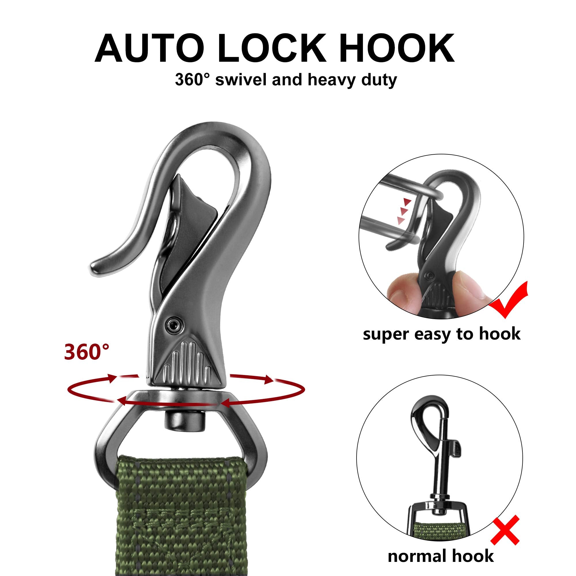 TwoEar 6FT Green Dog Leash - 1IN Strong with 2 Padded Handles, Traffic Control, Reflective, Auto Lock Hook for Small to Large Dogs