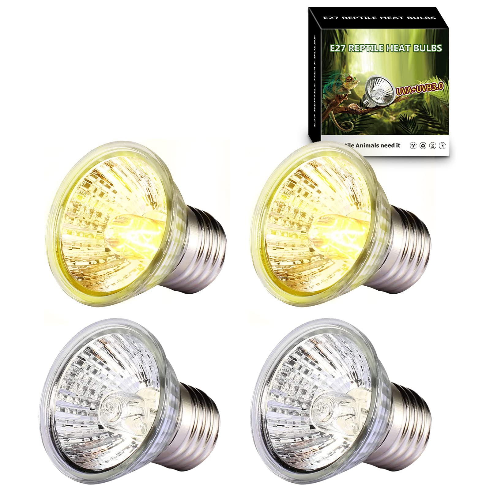 Pewingo 4 -Pack 50W Uva Uvb Heat Lamp Bulbs For Reptiles, Heating Emitter Bulbs For Amphibian, Terrariums, Cages, For Tortoise, 