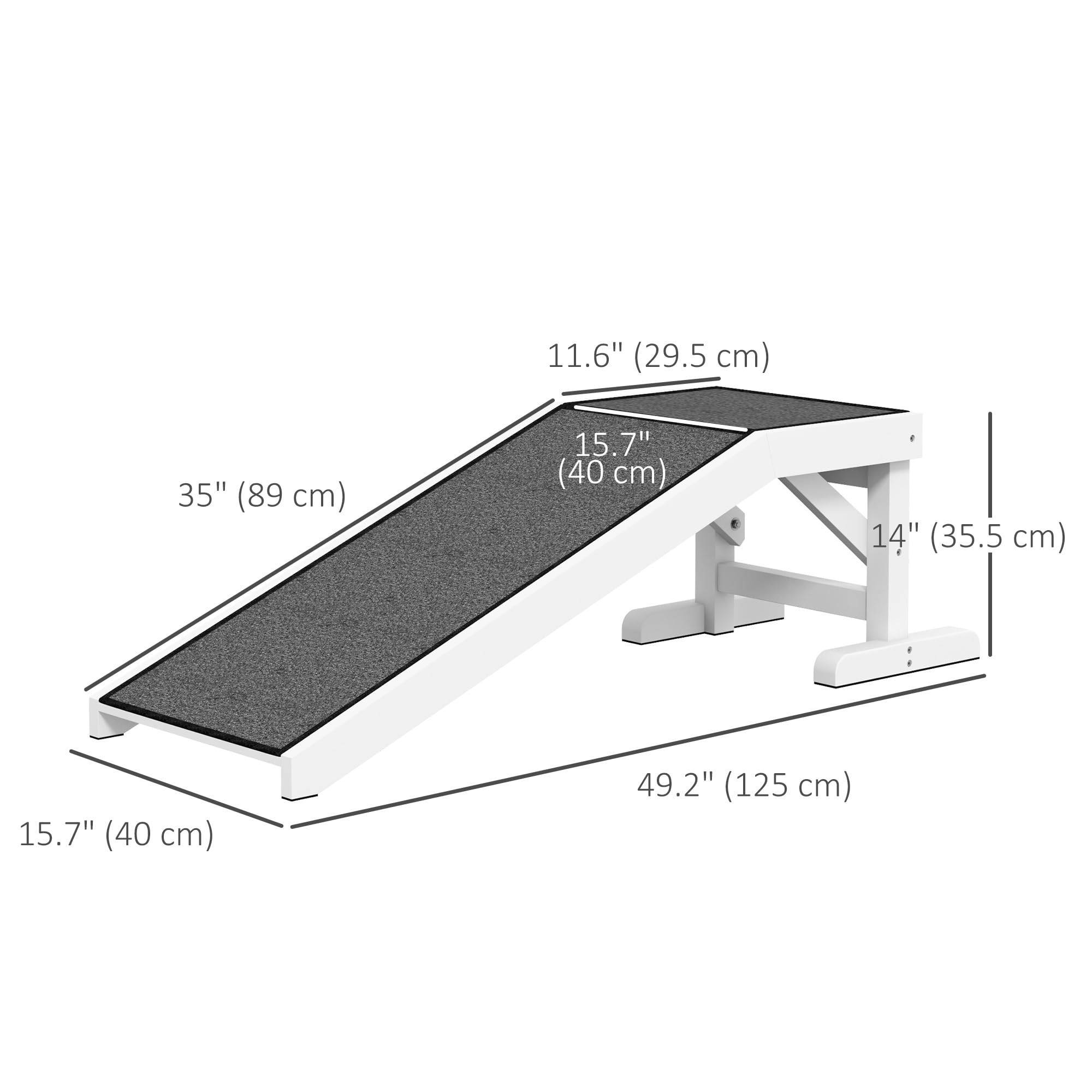 Pawhut Dog Ramp For Bed Couch, Pet Ramp With Non-Slip Carpet, Platforms, For Small, Medium, Large, Older Dogs, Cats, Indoor Use, 49' X 16' X 14', White