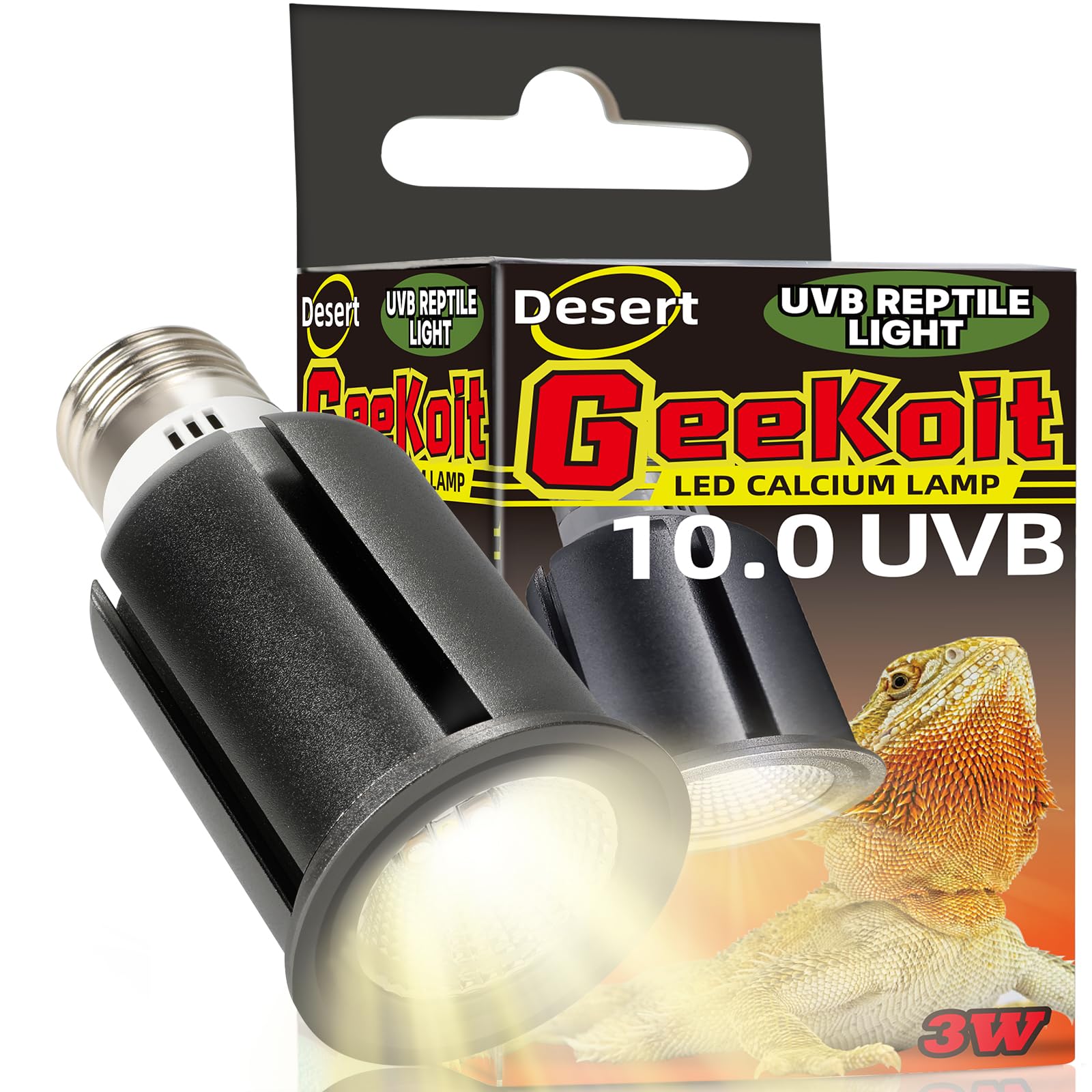 Geekoit Premium Uvb Reptile Light Full Spectrum For Optimal Calcium Metabolism,Desert 10.0 Bulb 3W Uva Uvb Ideal For Desert-Dwel