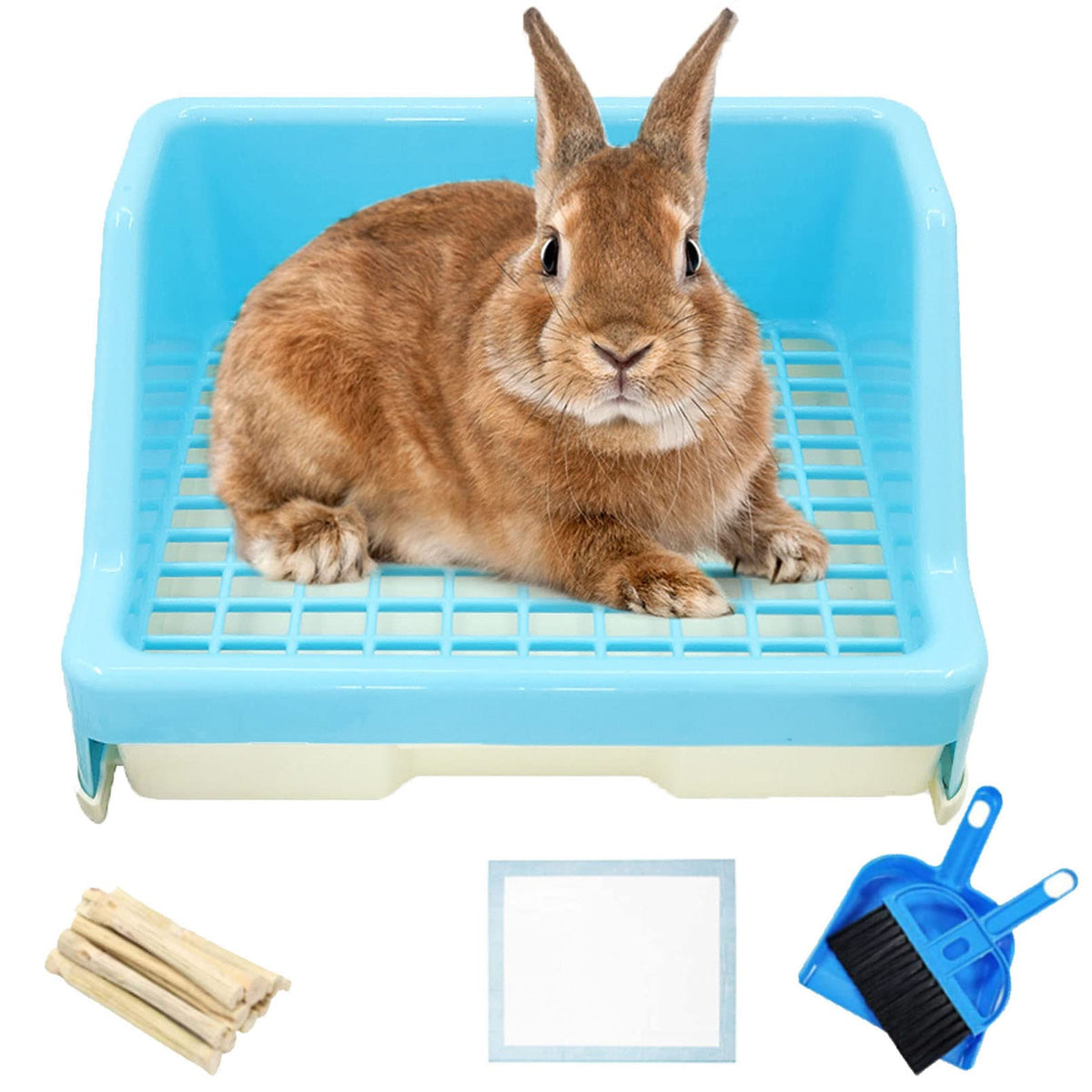 Hamiledyi 14 Pcs Rabbit Litter Box With Drawer Urinal Pad Pet Toilet Cage Trainer Corner Potty Cleaner Broom Brush Dustpan For Guinea Pigs Chinchilla Ferret Bunny Hedgehog Small Animals(Blue)