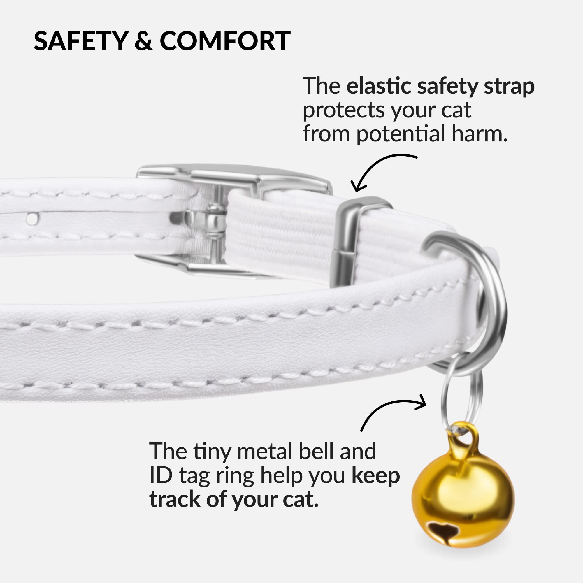 Collardirect Leather Cat Collar With Bell - Kitten Collar, Small And Big Cat Strap For Boy Cats, Girl Cats With Safety Elastic S