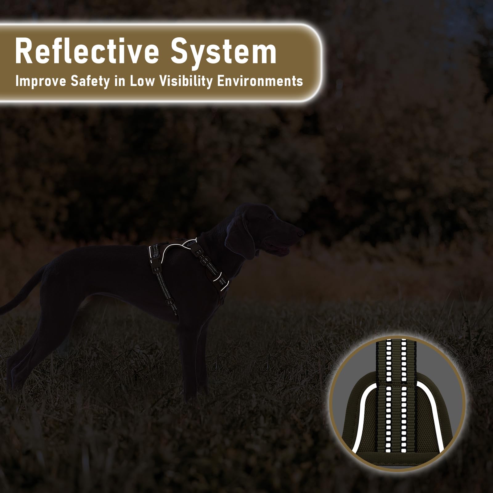 Adjustable No-Pull Reflective Soft Inescapable Dog Vest Harness For Big Dog Breeds, Siberian Husky Labrador Golden Retriever, Br