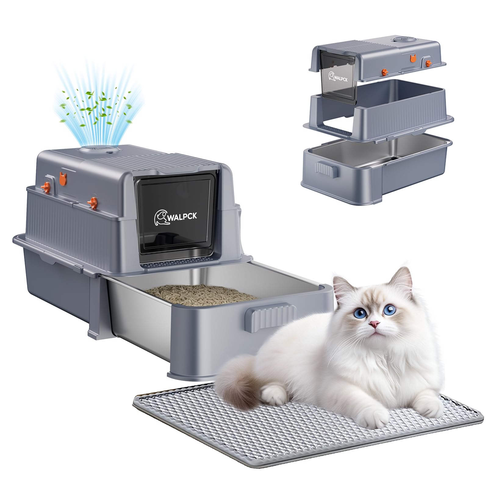XXL Stainless Steel Cat Litter Box with Lid & Scoop - Easy Cleaning Cat Litter Box, Durable & Rust-Proof, Gift for Cat Owners (C