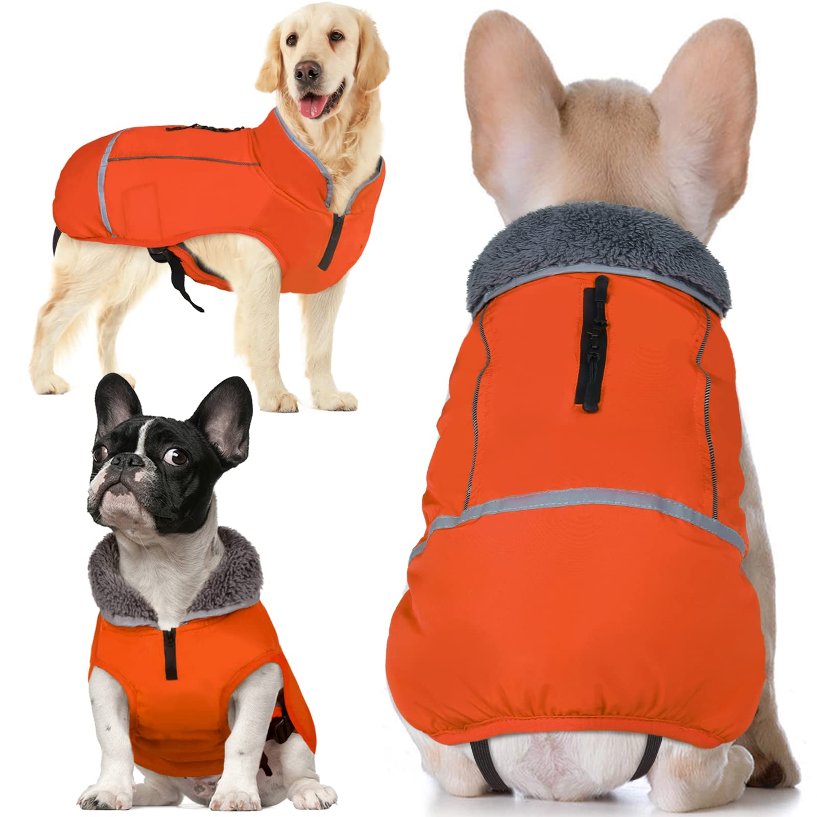 Qbleev Warm Dog Coat Reflective Dog Jacket, Waterproof Dog Winter Coat Turtleneck Dog Clothes For Cold Weather, Thick Fleece Lined Dog Outfit Pet Vest Apparel Snowsuit For Small Medium Large Dogs
