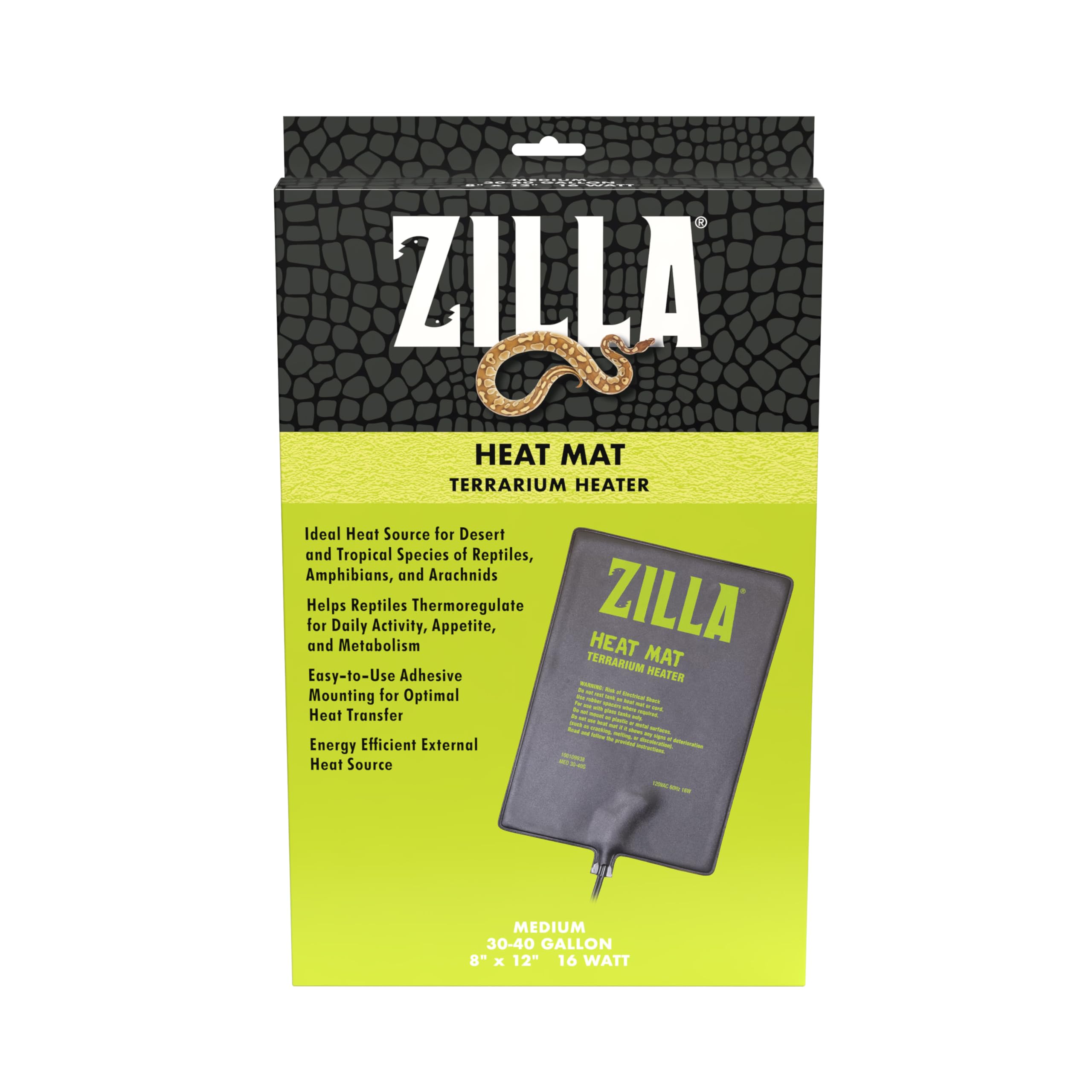 Zilla Terrarium Heat Mats Black Medium, 30-40 Gallon, 16 Watt