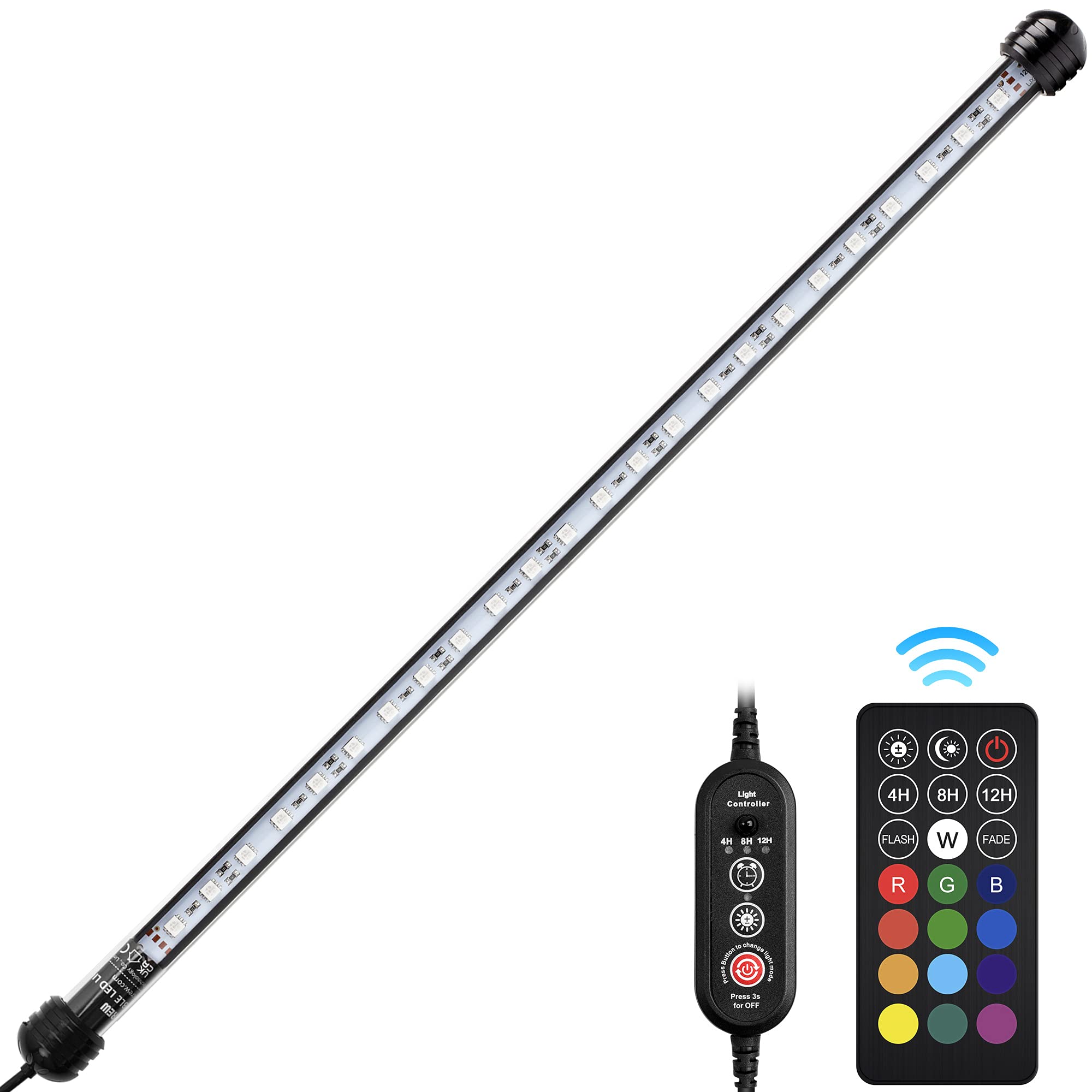 Nicrew Submersible Rgb Aquarium Light, Underwater Fish Tank Light With Timer Function, Multicolor Led Light With Remote Controller, 19 Inches