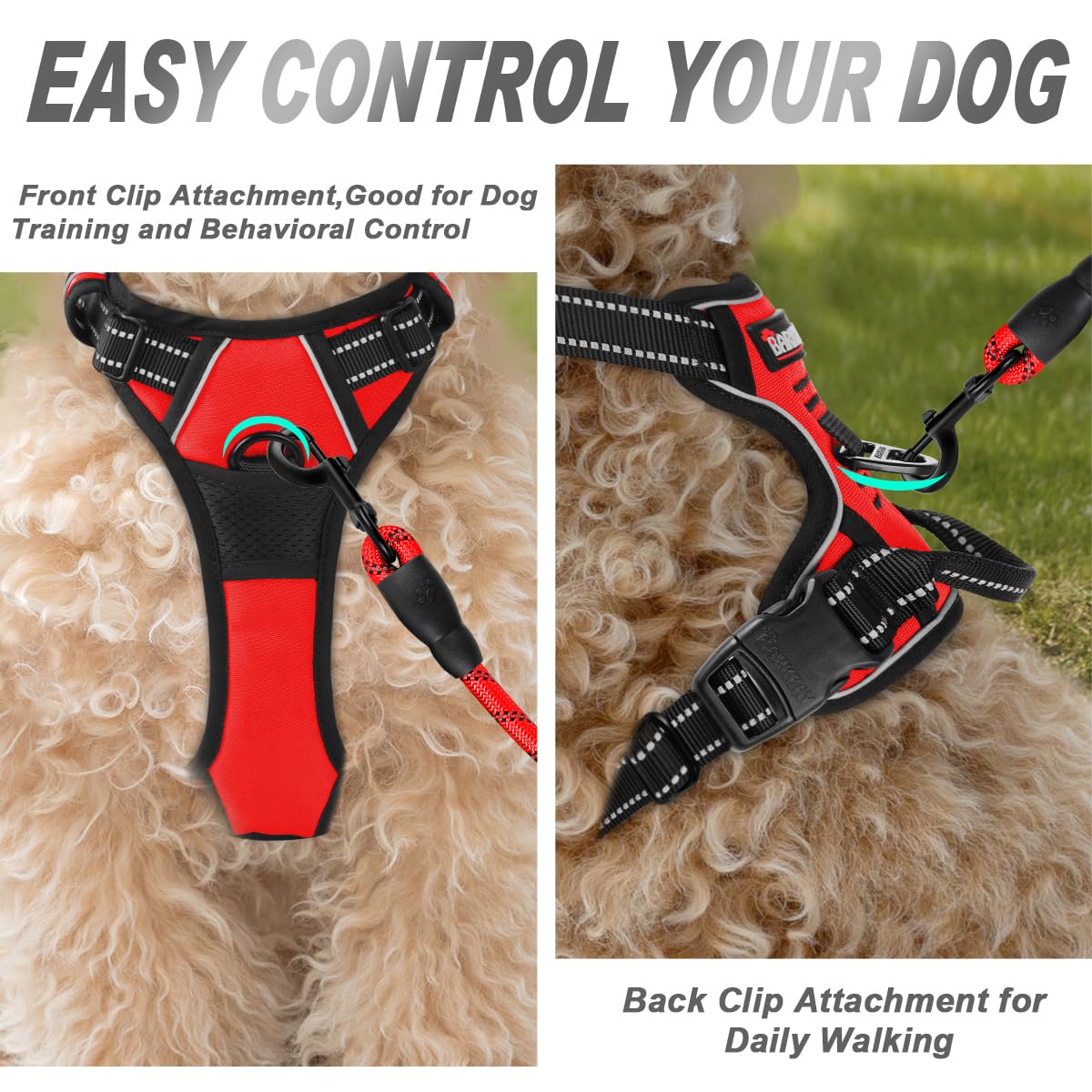 BARKBAY No Pull Dog Harness Front Clip Heavy Duty Reflective Easy Control Handle for Large Dog Walking(Red,XS)